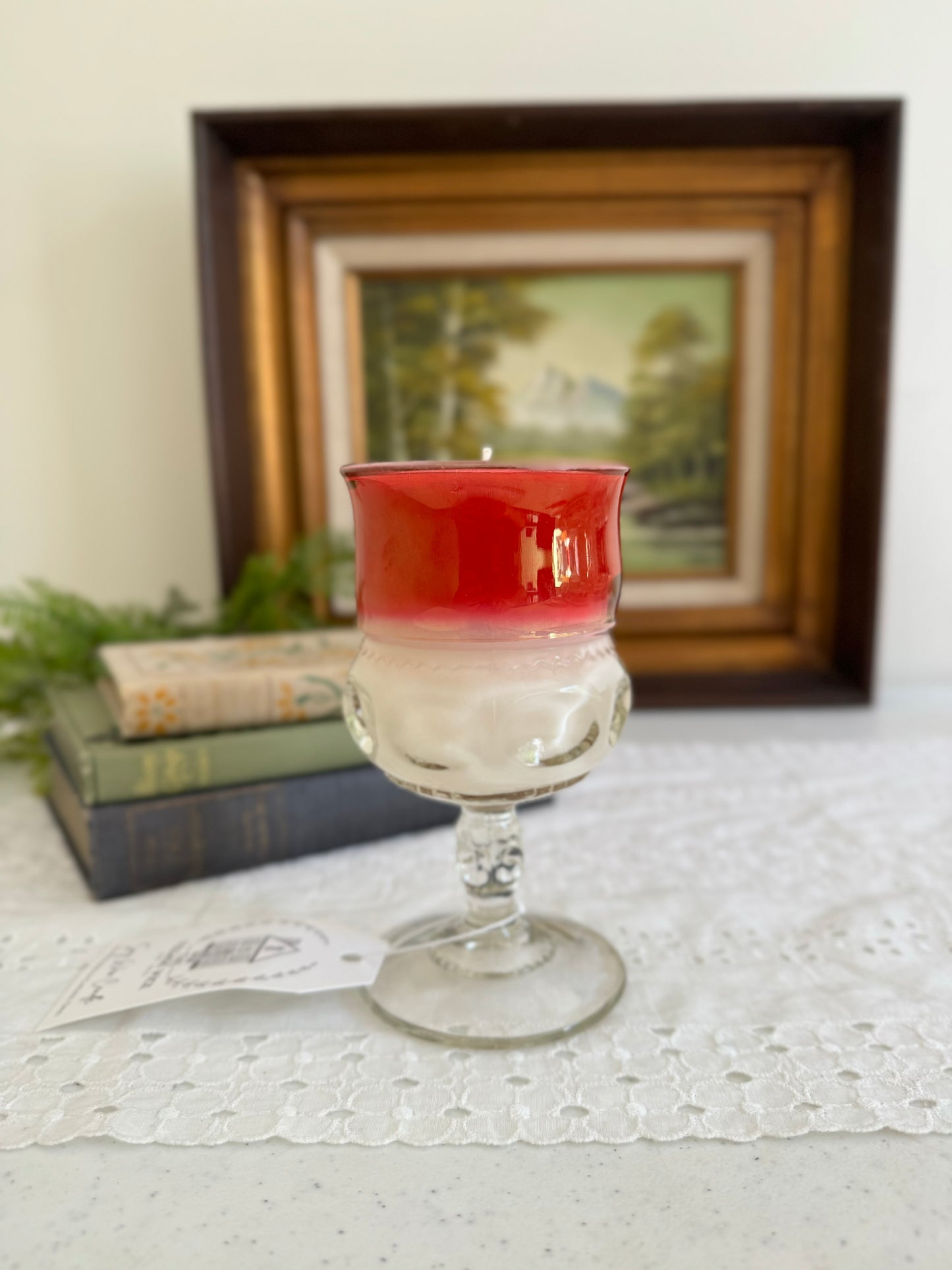 Vintage Red Glass Goblet Candle- Nag Champa