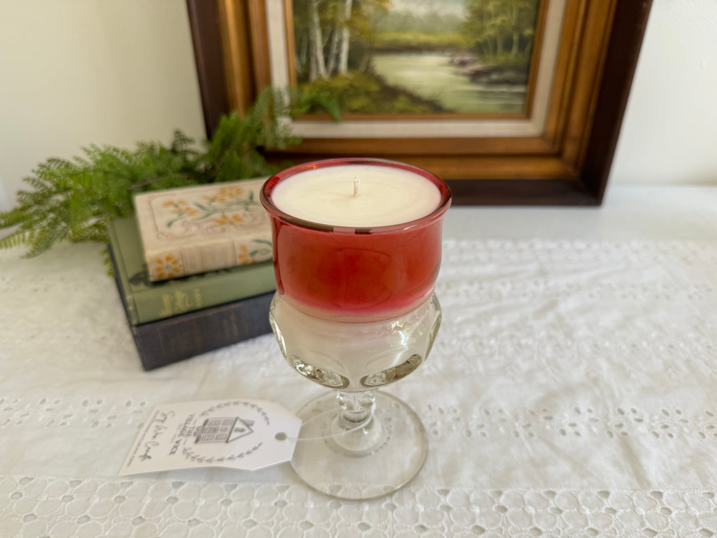 Vintage Red Glass Goblet Candle- Nag Champa