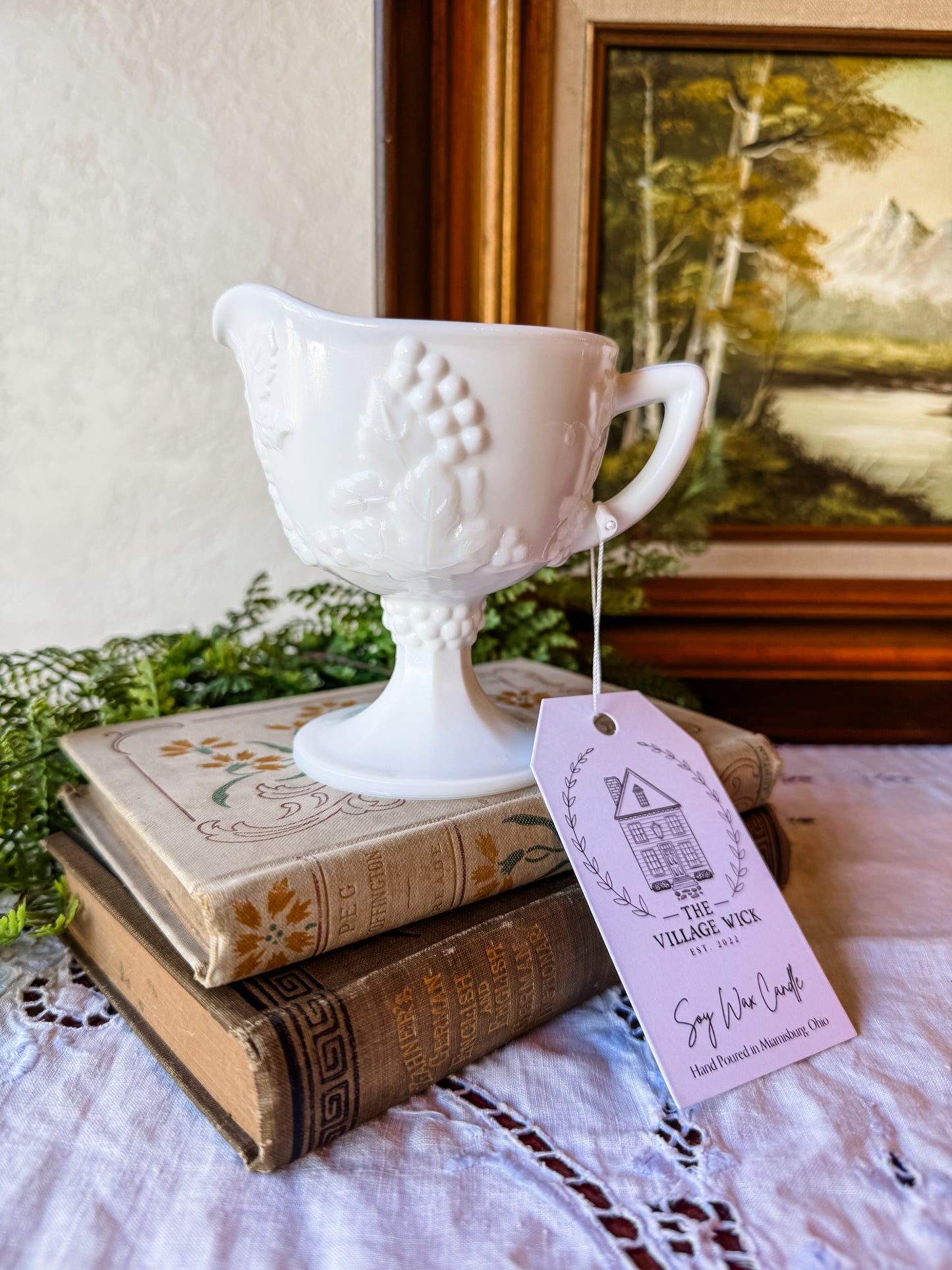 Vintage Milk Glass Creamer Candle - Georgia Peach