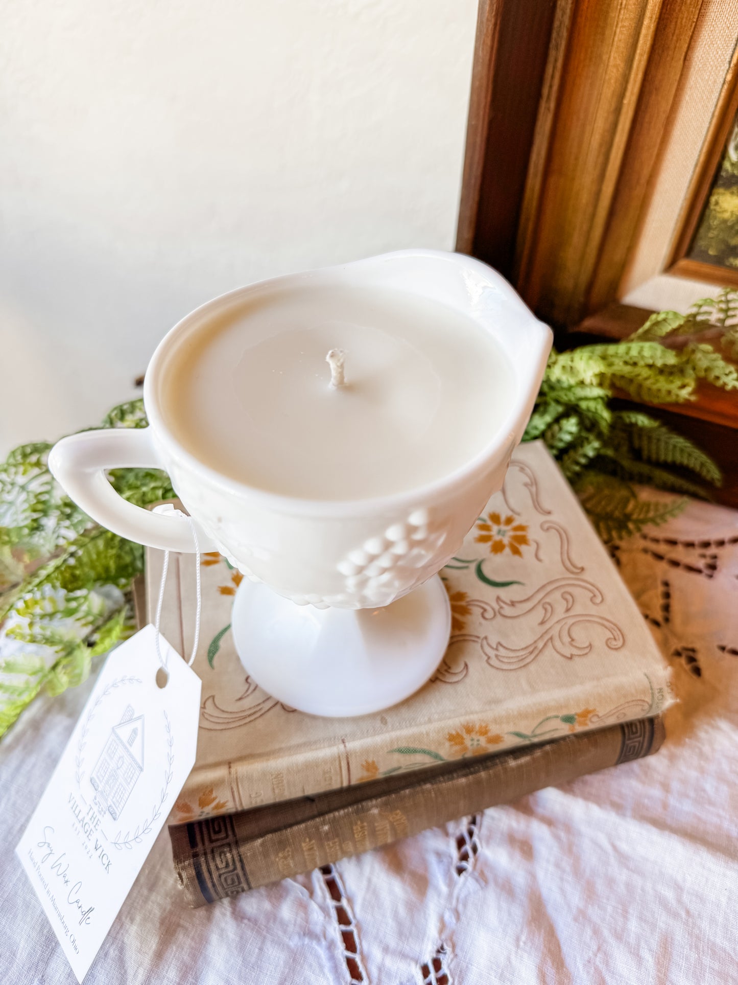 Vintage Milk Glass Creamer Candle - Georgia Peach