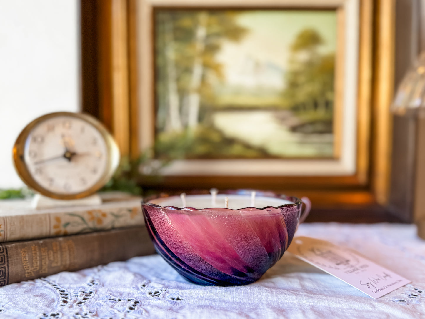 Vintage Maroon Bowl Candle - Georgia Peach
