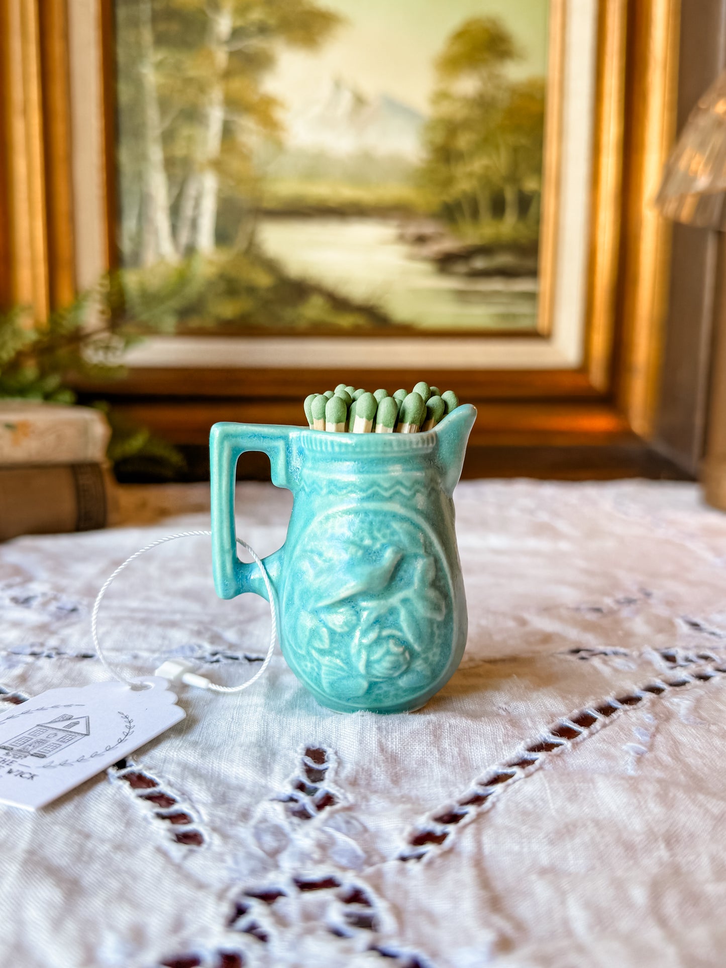 Vintage Blue Mini Pitcher Matchstick Holder