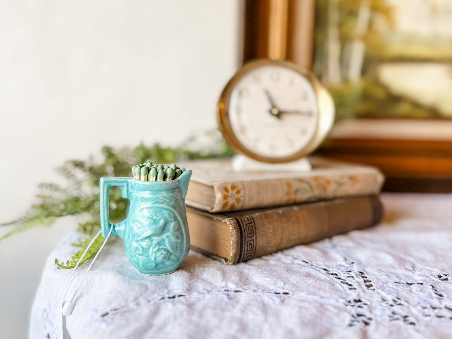 Vintage Blue Mini Pitcher Matchstick Holder