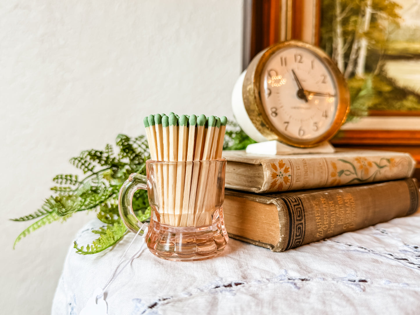 Vintage Pink Glass Mug Matchstick Holder