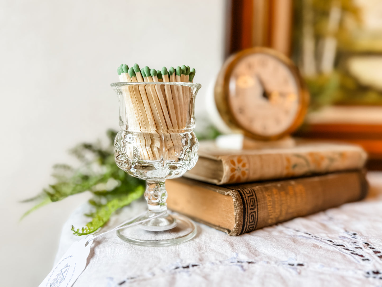 Vintage Glass Pedestal Matchstick Holder