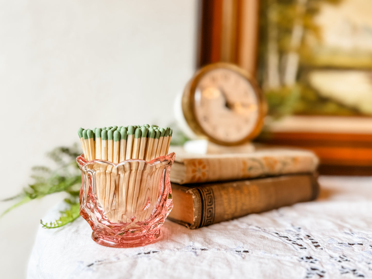 Vintage Pink Glass Matchstick Holder