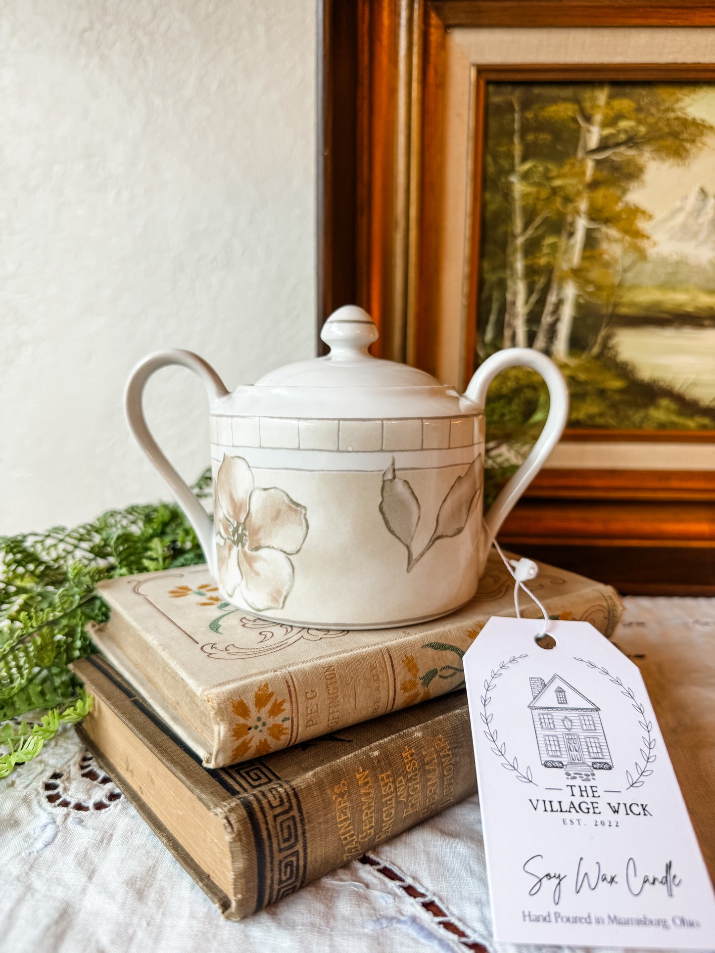 Vintage Ivory & White Sugar Bowl Candle - Fresh Clothesline