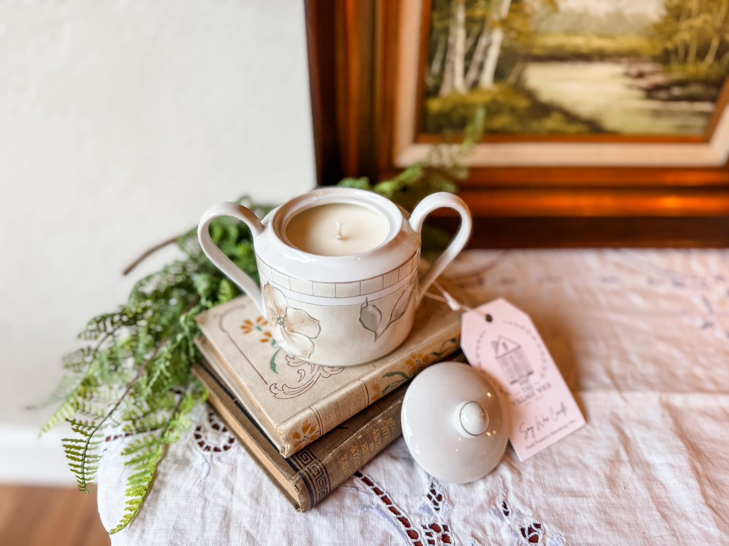 Vintage Ivory & White Sugar Bowl Candle - Fresh Clothesline