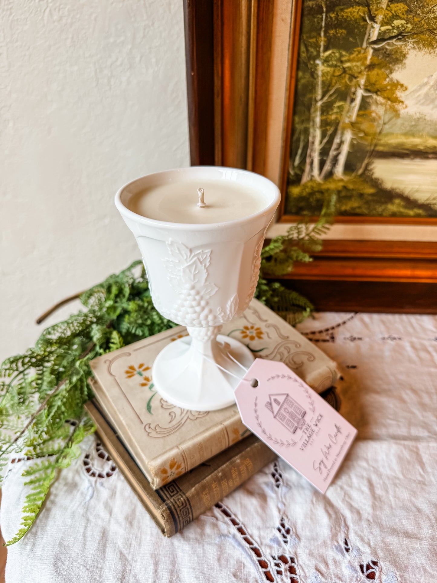 Vintage Colony Milk Glass Goblet Candle - Lavender