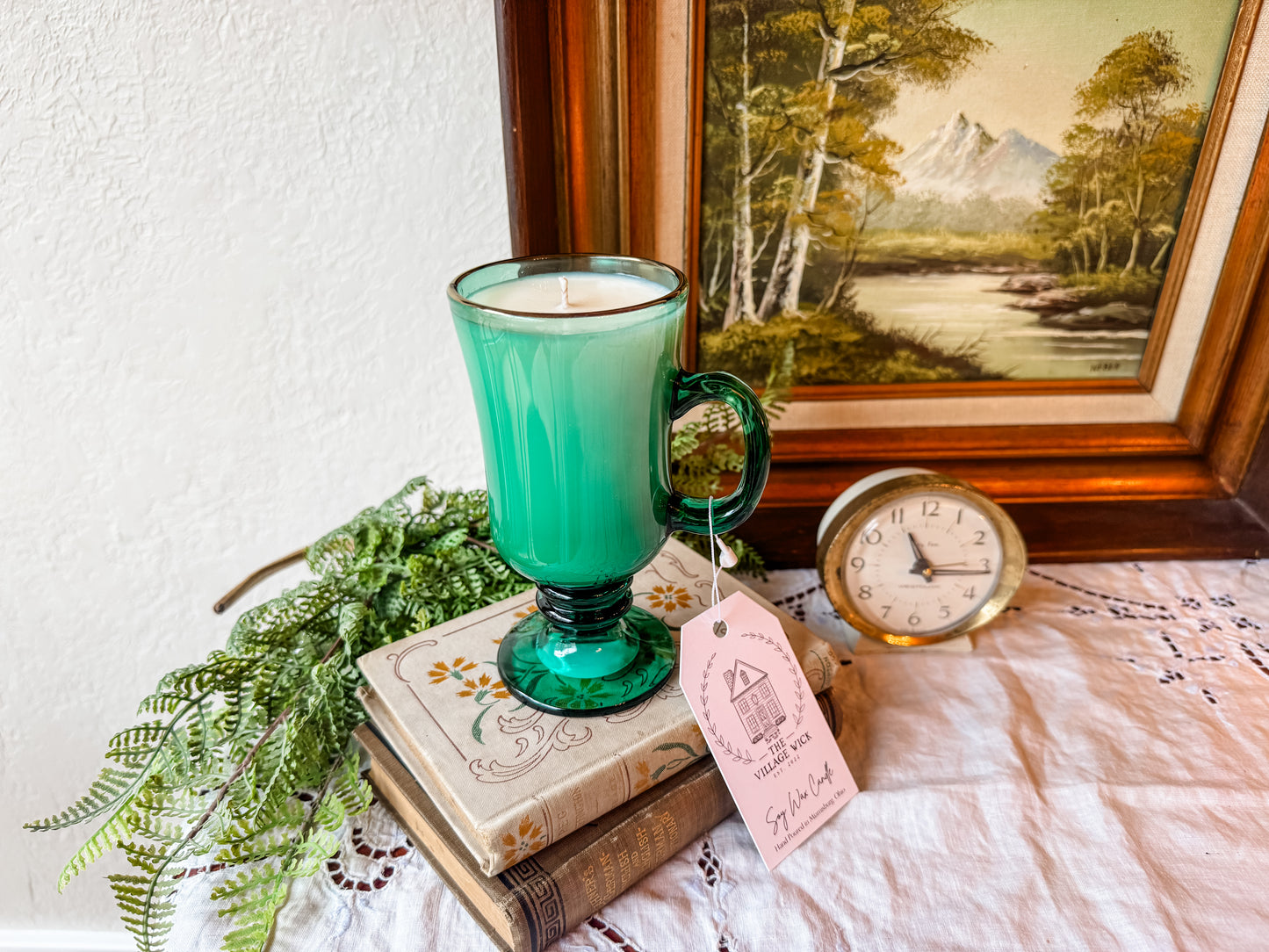 Vintage Green Glass Mug Candle - Nighttime in Venice