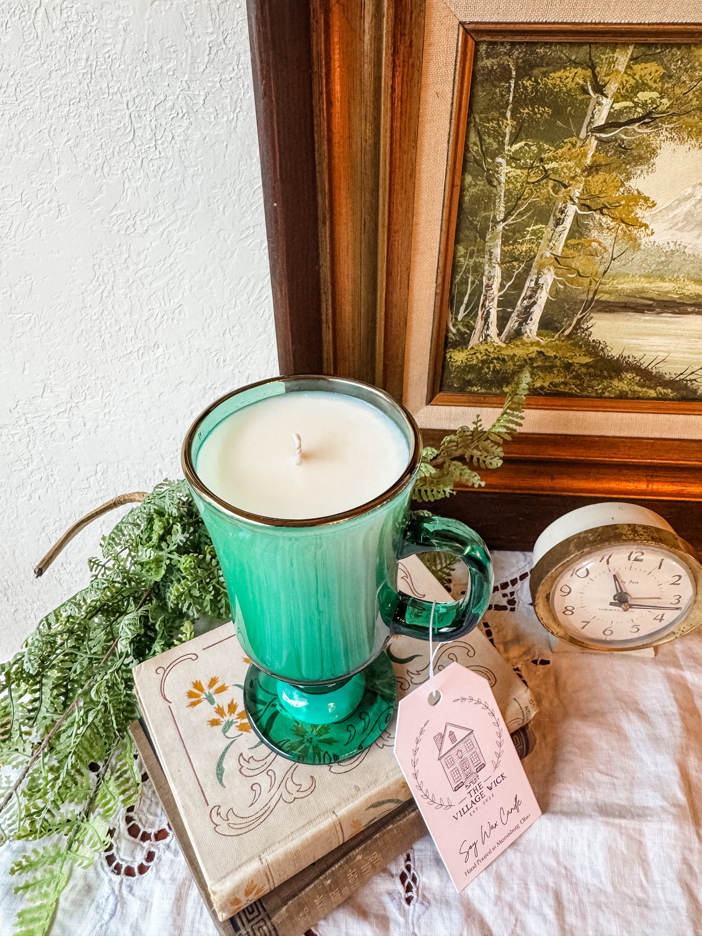 Vintage Green Glass Mug Candle - Nighttime in Venice