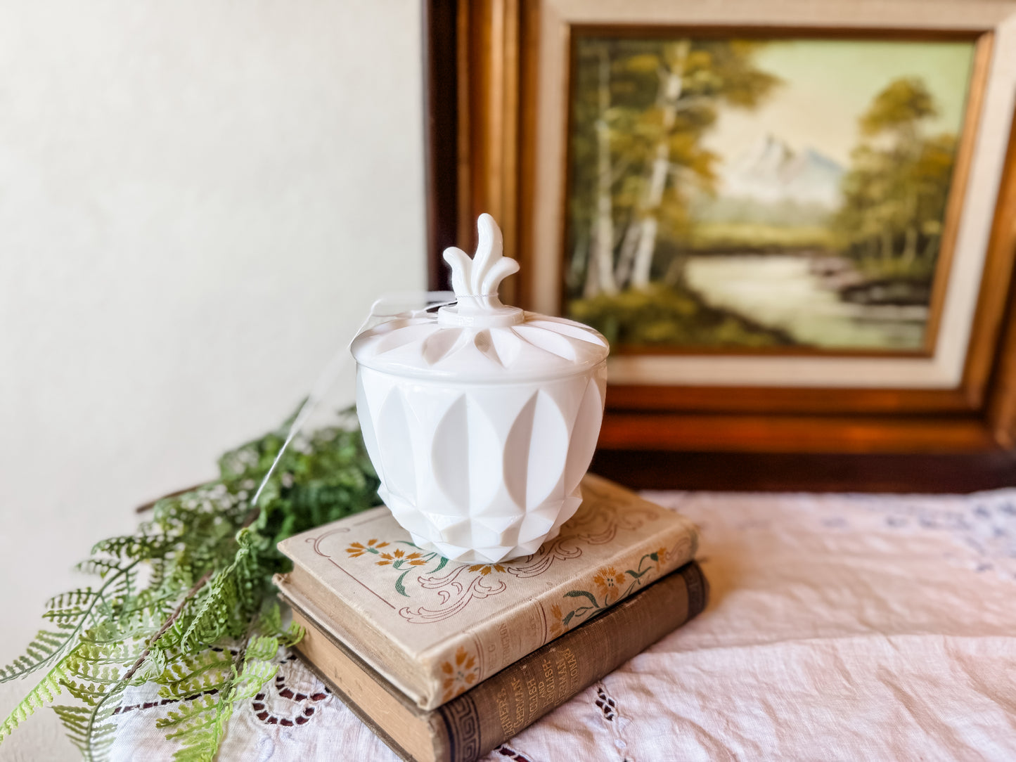 Vintage Milk Glass Candle with Lid - Sherlock's Study