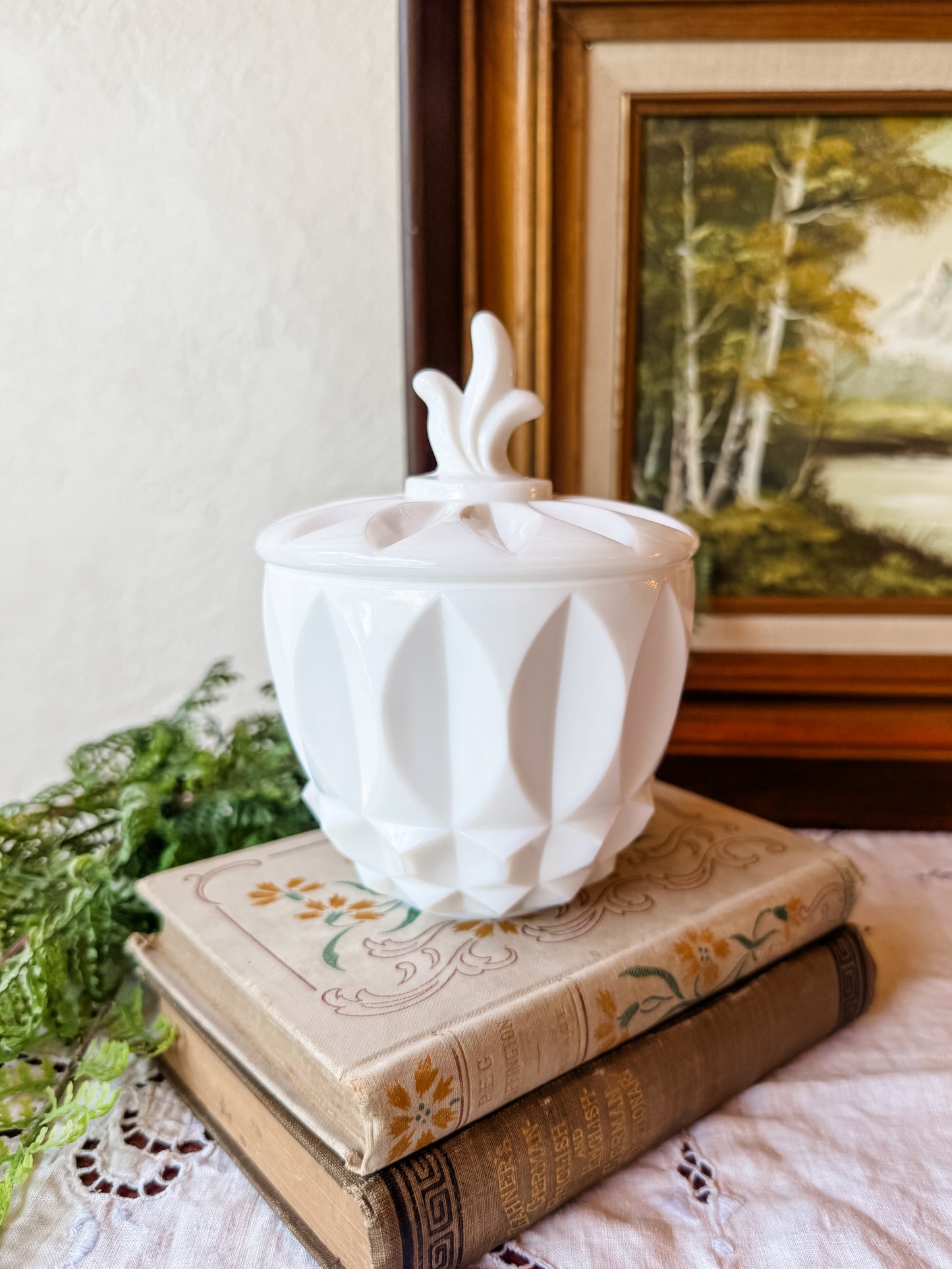 Vintage Milk Glass Candle with Lid - Sherlock's Study