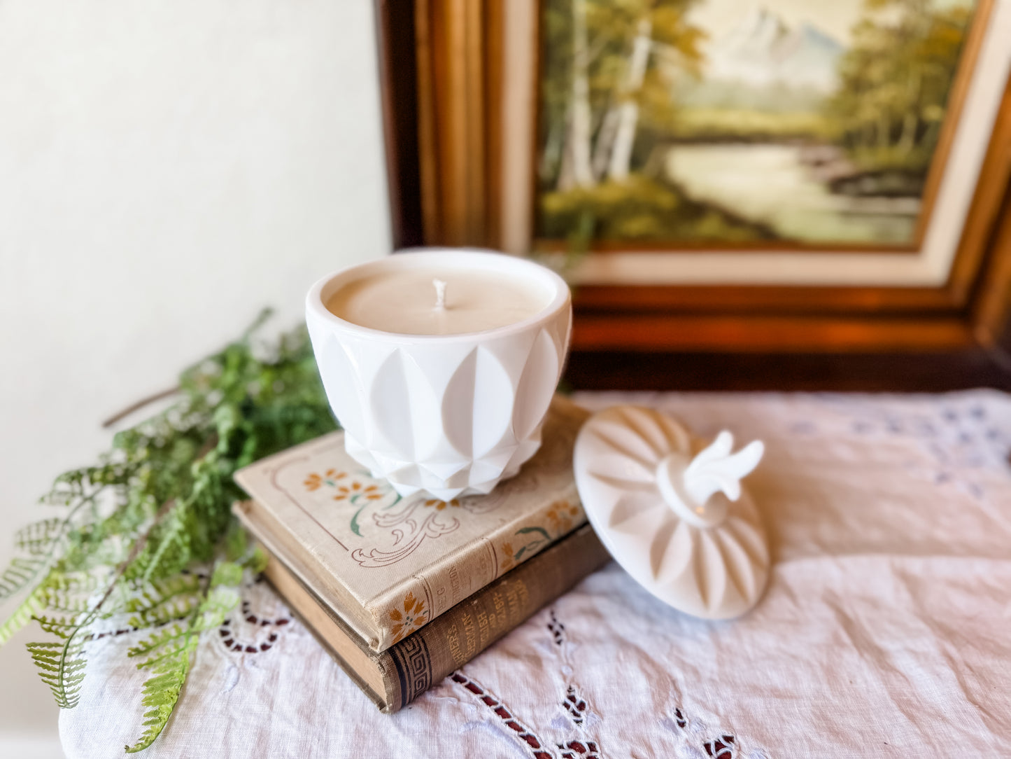 Vintage Milk Glass Candle with Lid - Sherlock's Study
