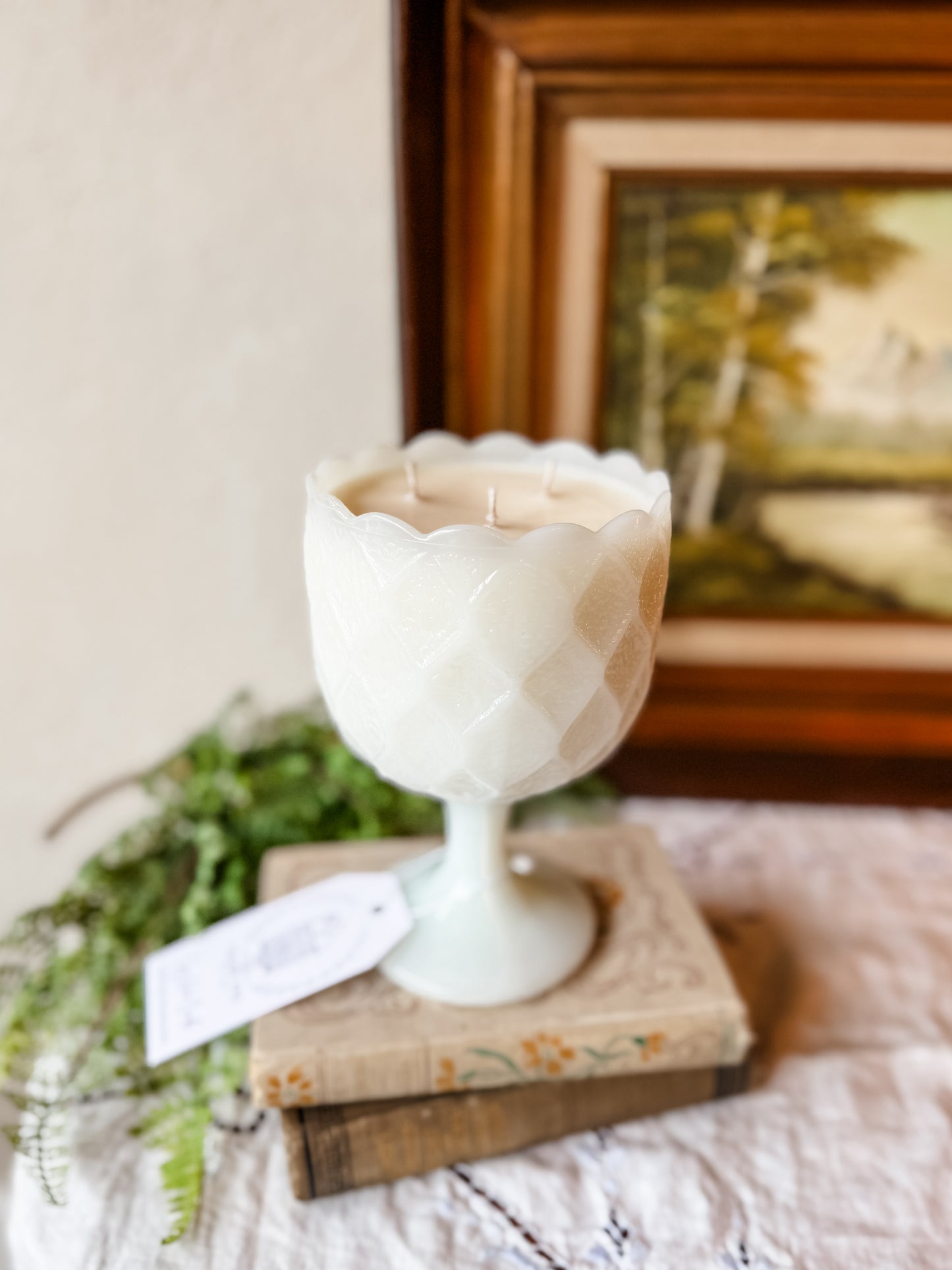 Vintage Milk Glass Candle - Coffee Shop