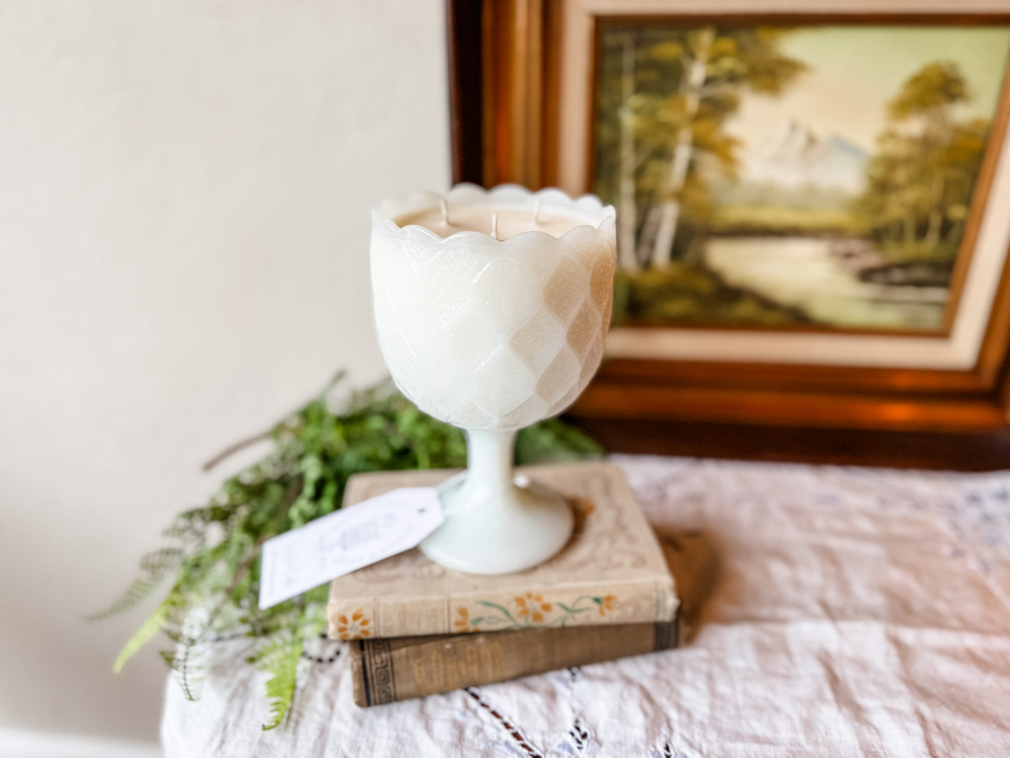 Vintage Milk Glass Candle - Coffee Shop