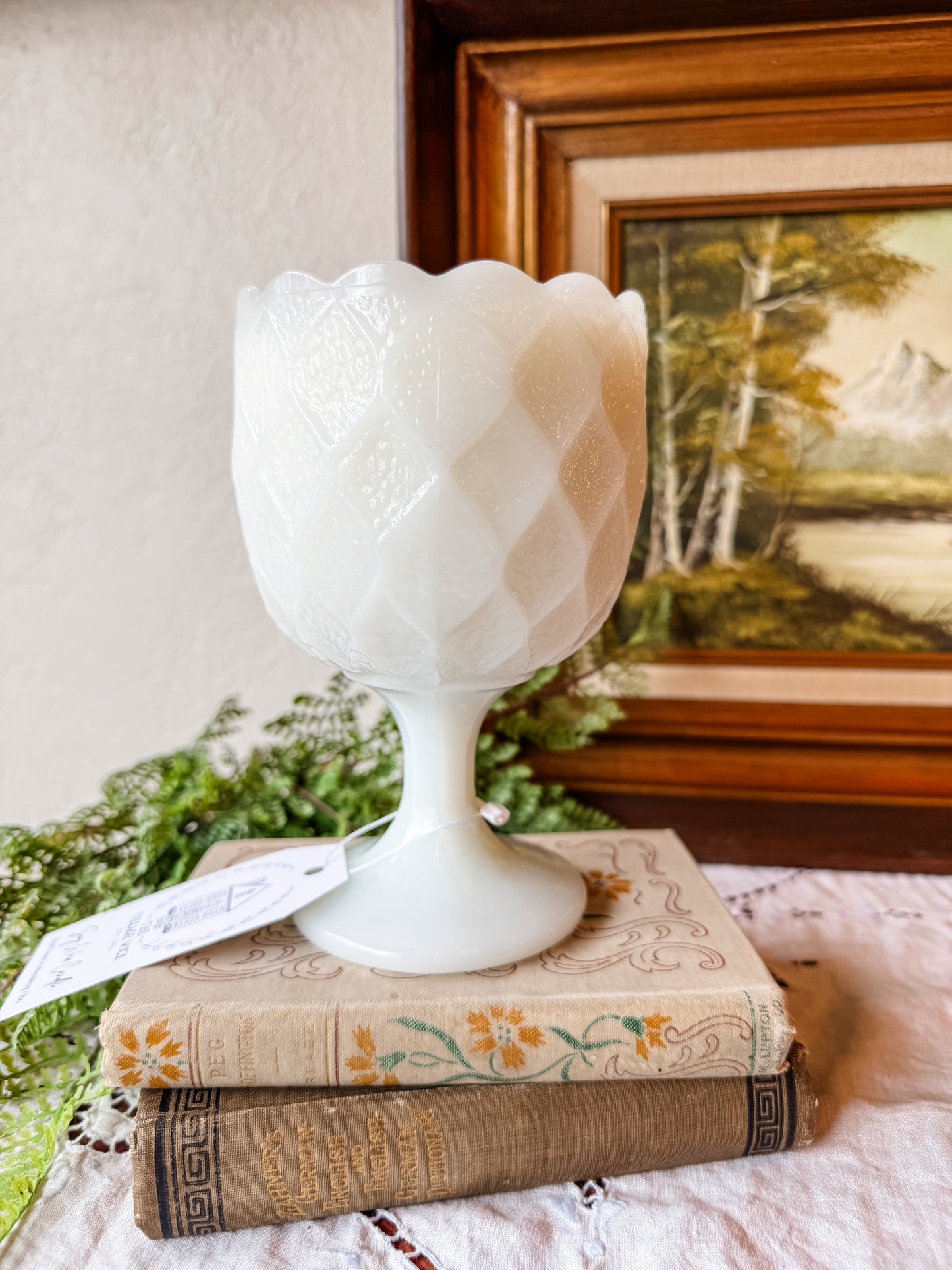 Vintage Milk Glass Candle - Coffee Shop