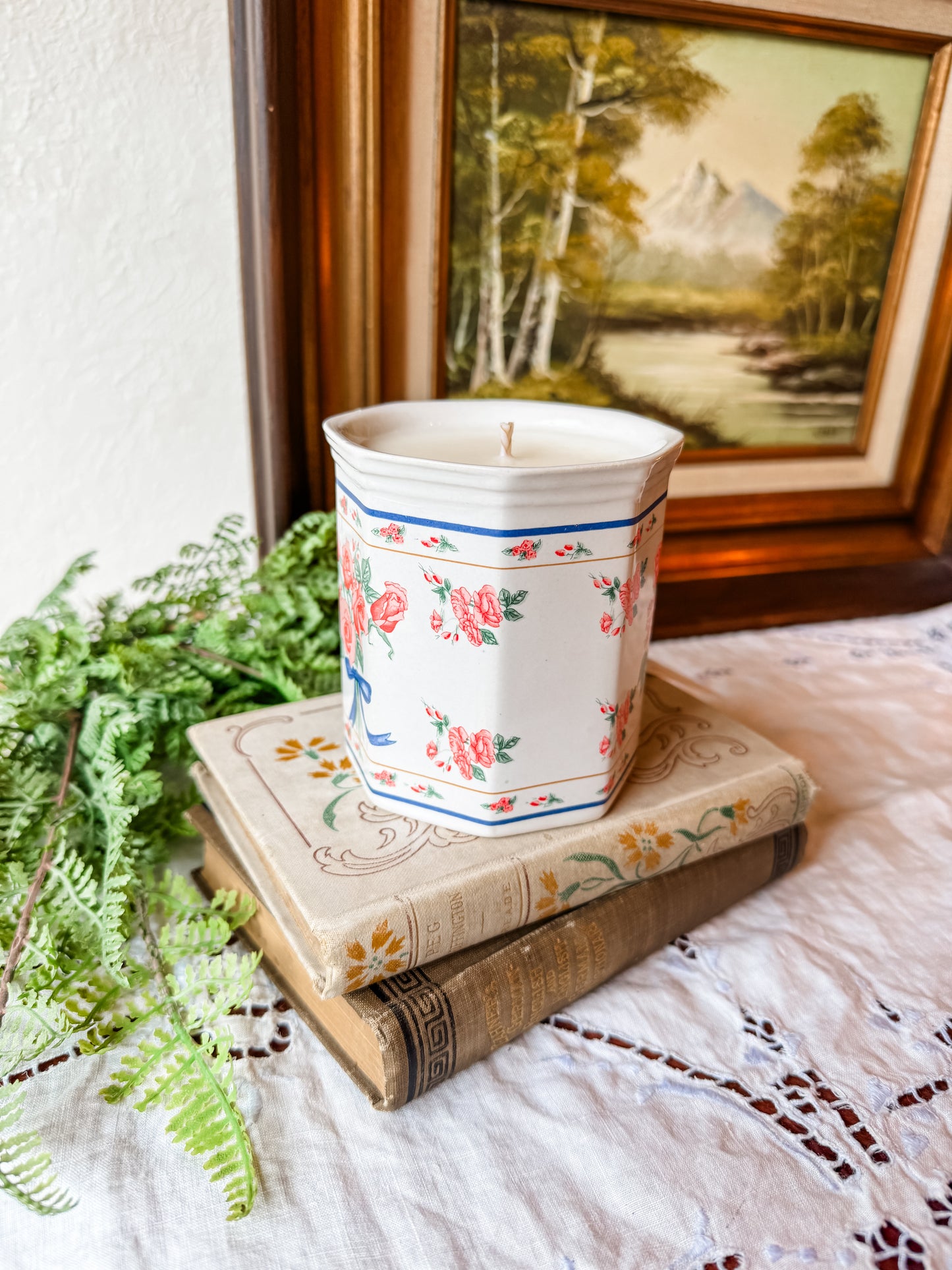 White Mug Candle with Florals - Coffee Shop