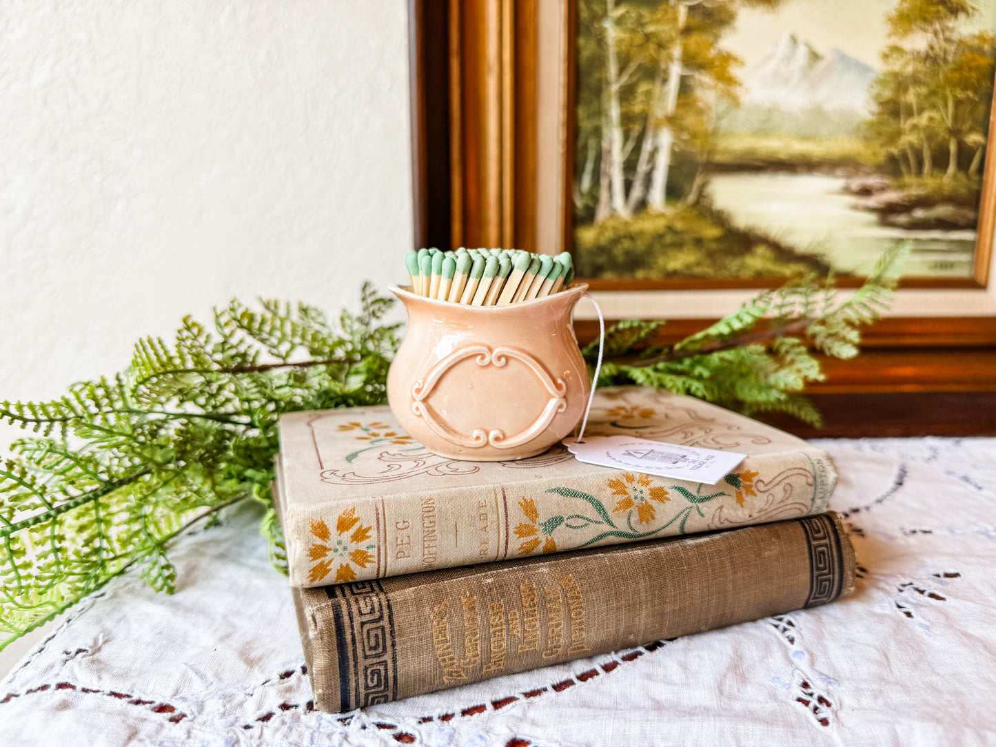 Vintage Peach Matchstick Holder