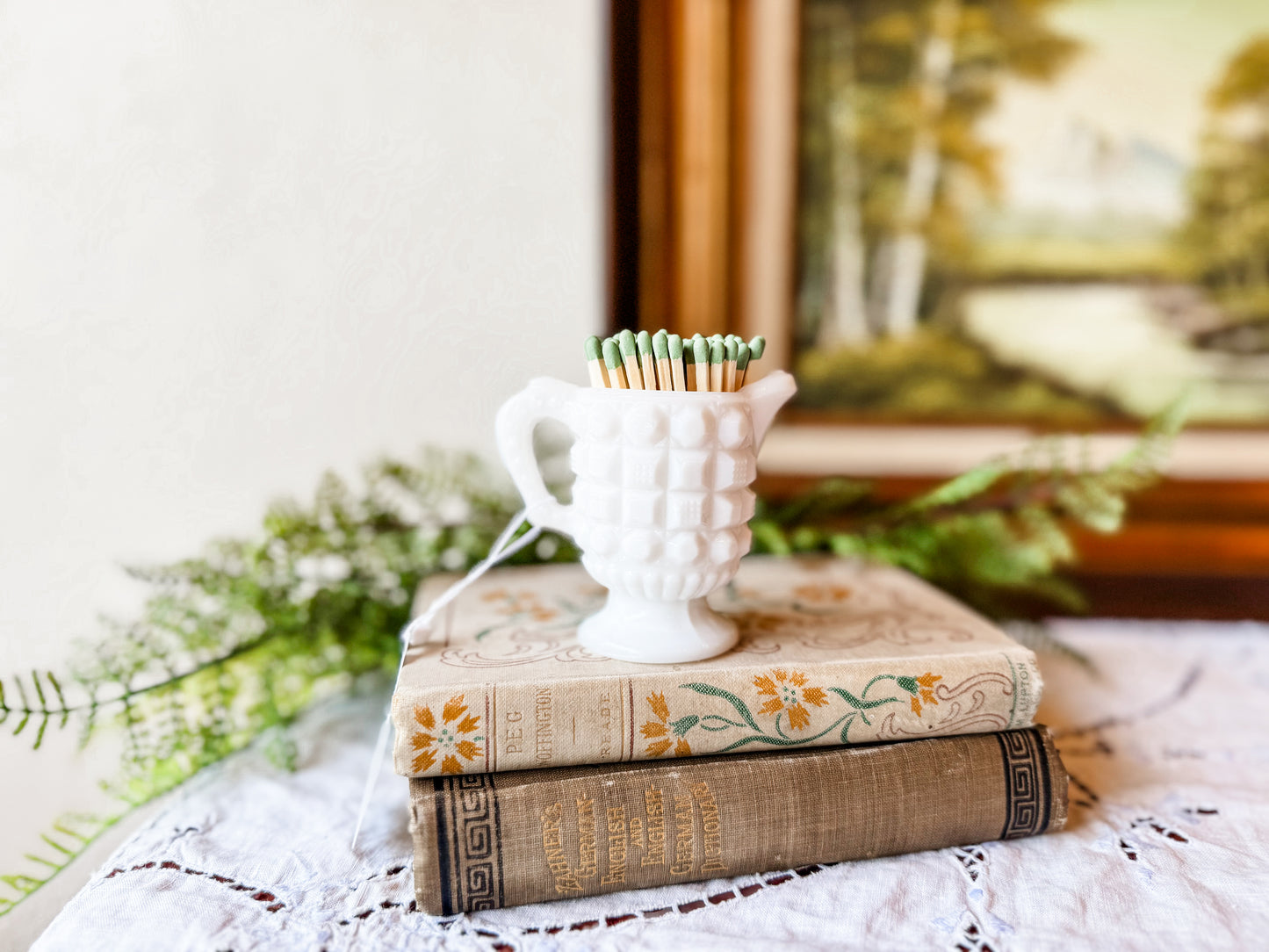 Vintage Milk Glass Mini Creamer Matchstick Holder