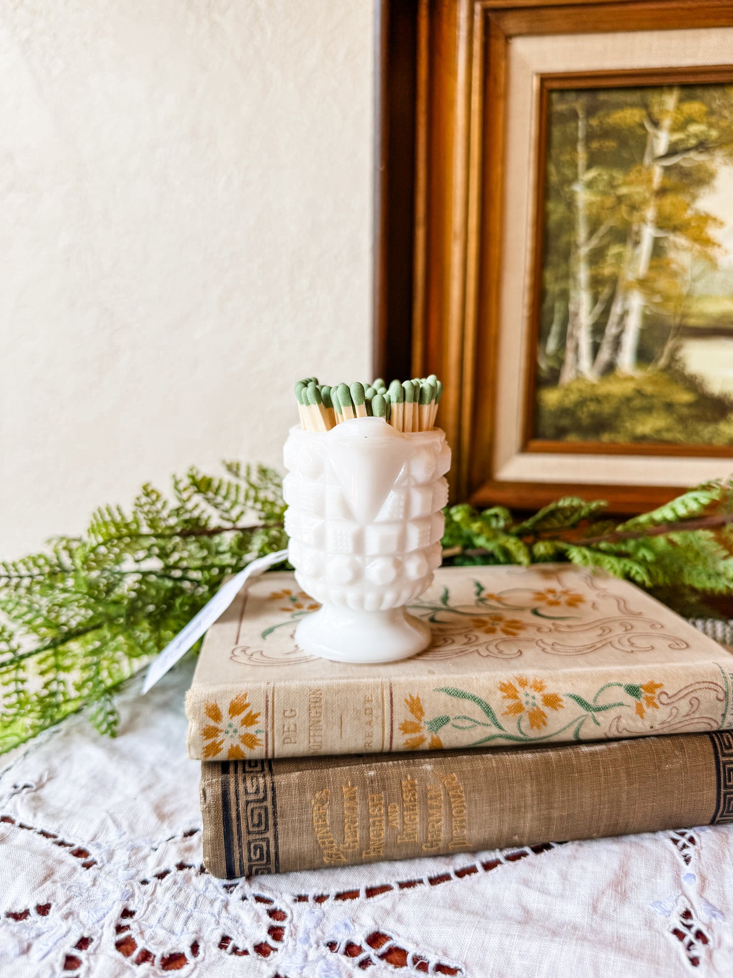 Vintage Milk Glass Mini Creamer Matchstick Holder