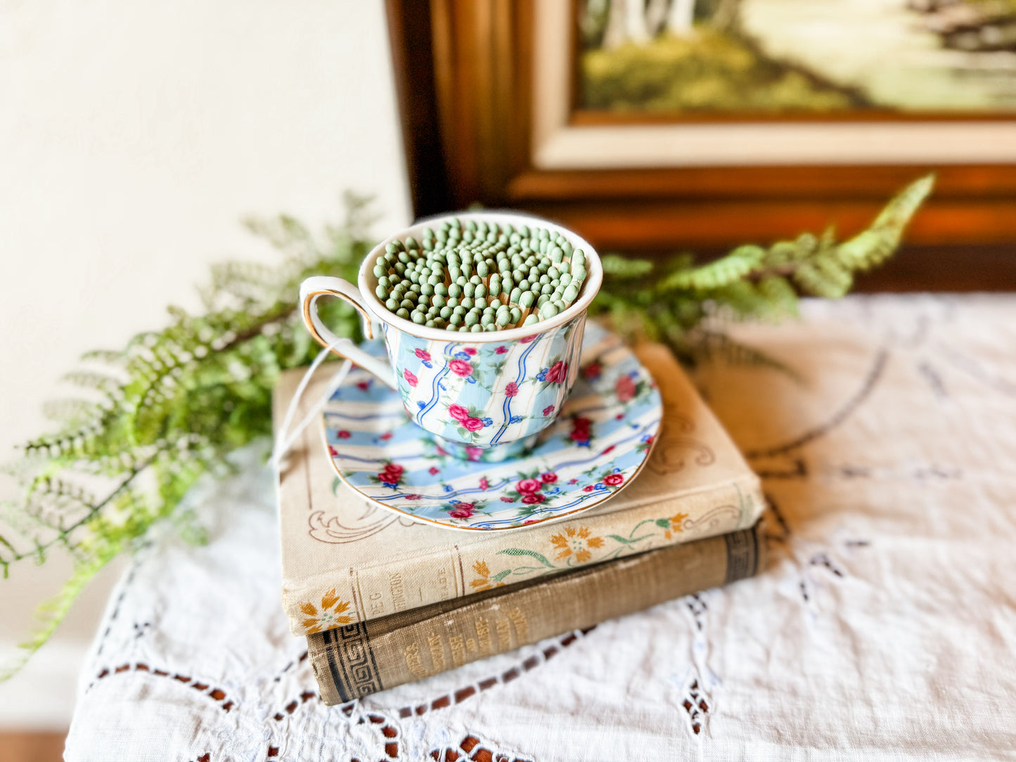 Vintage Demitasse Tea Cup Matchstick Holder
