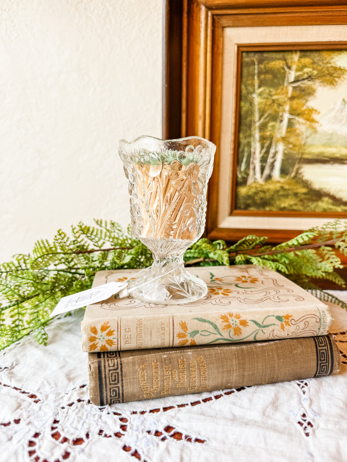 Vintage Glass Matchstick Holder with Florals