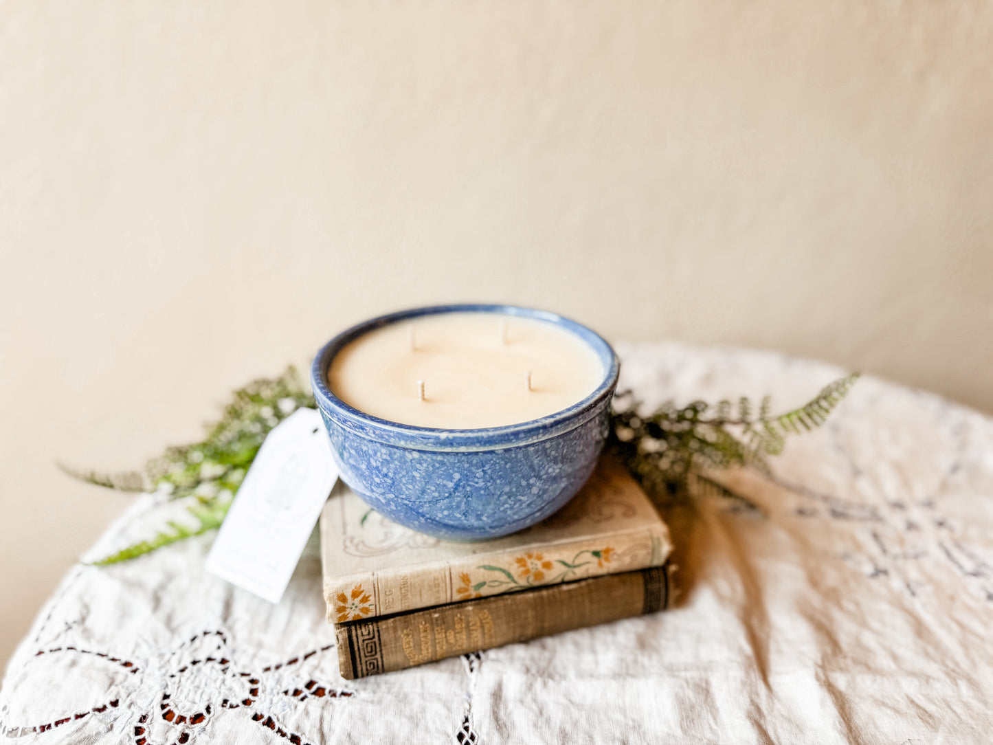 Vintage Blue Spongeware Bowl Candle - Grandma's Zucchini Bread