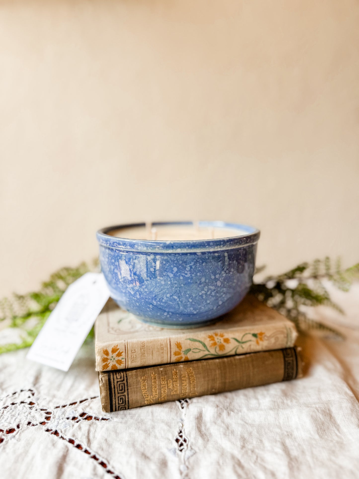 Vintage Blue Spongeware Bowl Candle - Grandma's Zucchini Bread