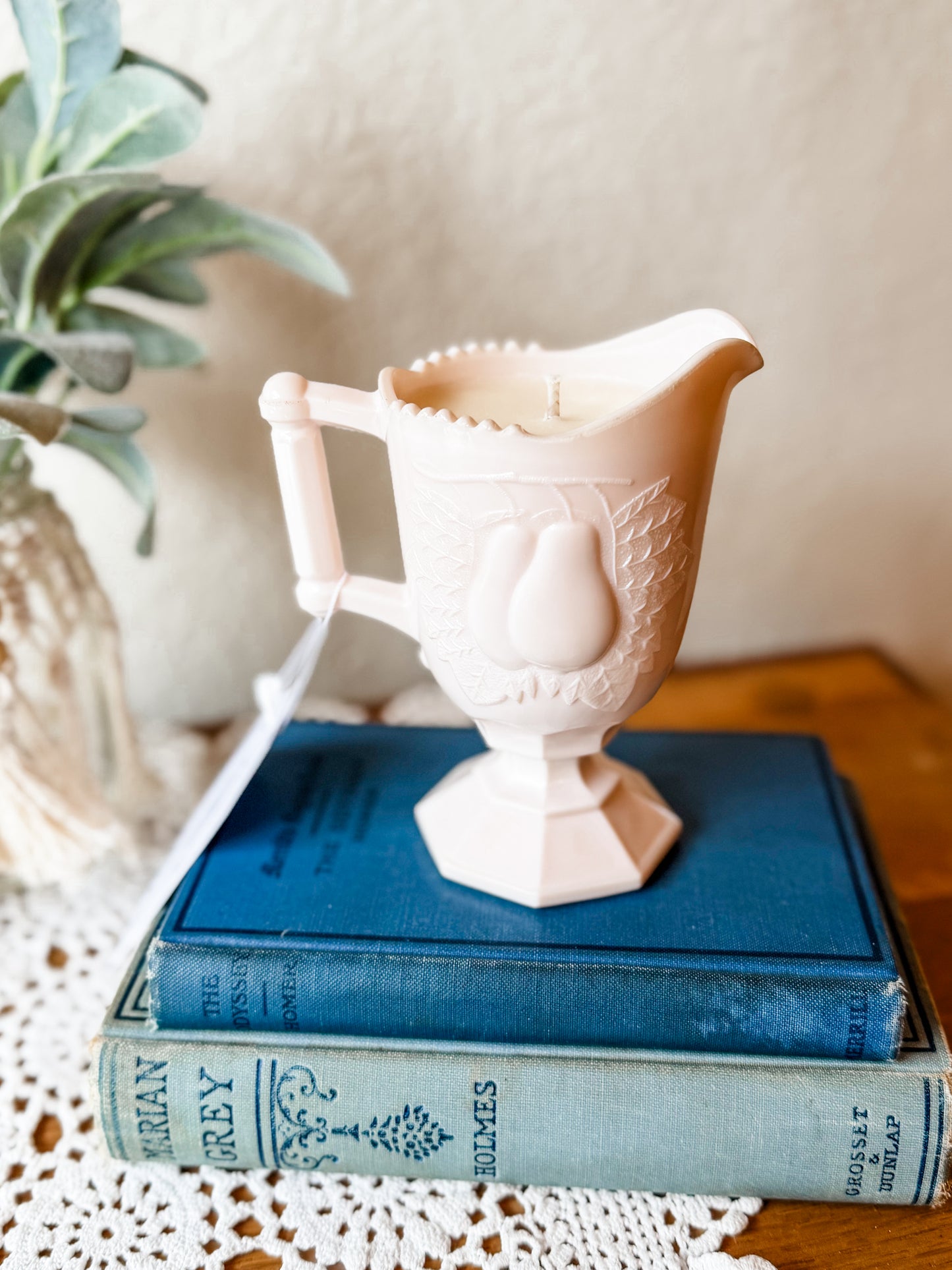 Vintage Jeannette Glass Creamer Candle - Fresh Clothesline