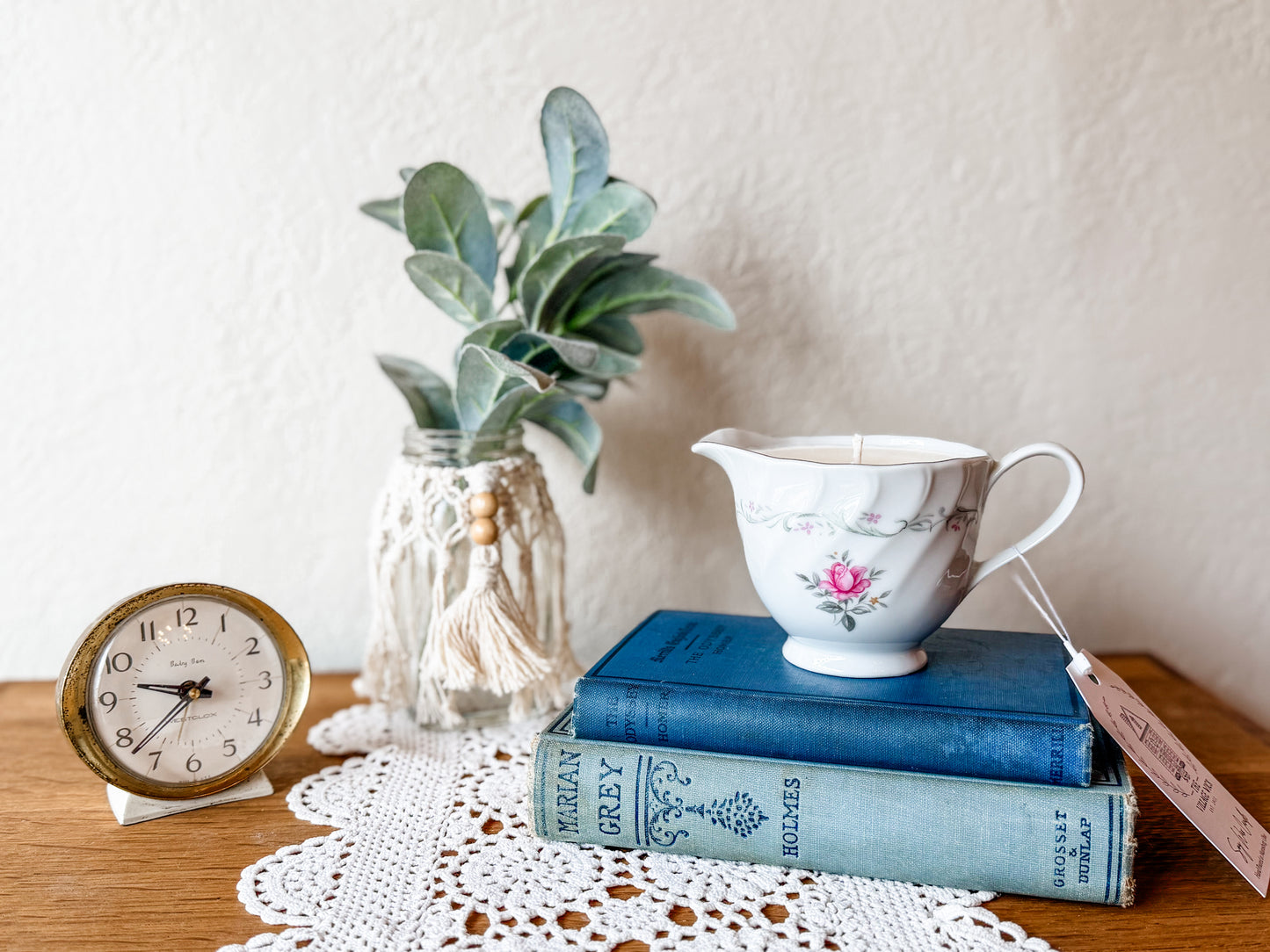 Vintage Creamer Candle with Pink Florals - Fresh Clothesline