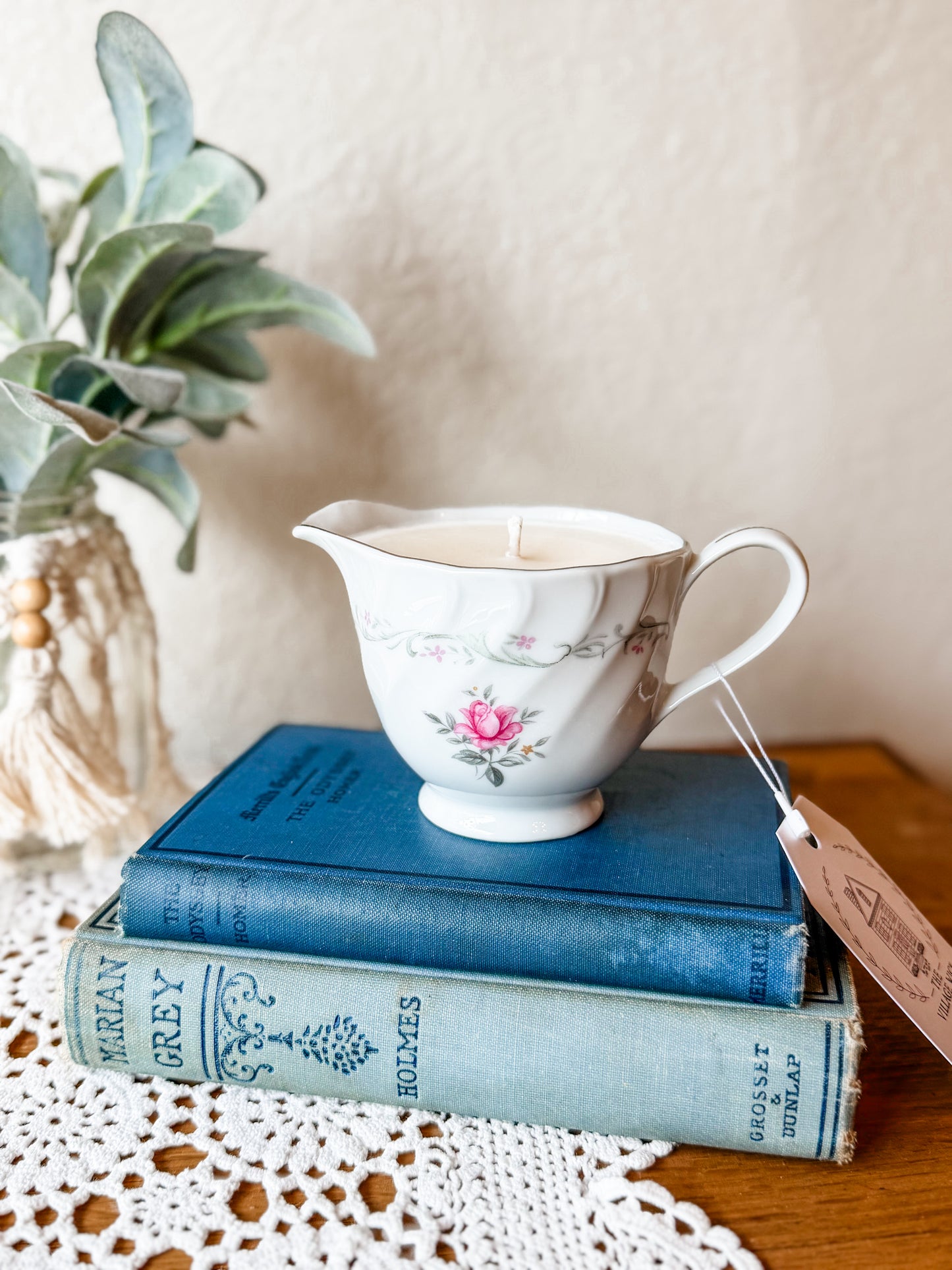 Vintage Creamer Candle with Pink Florals - Fresh Clothesline