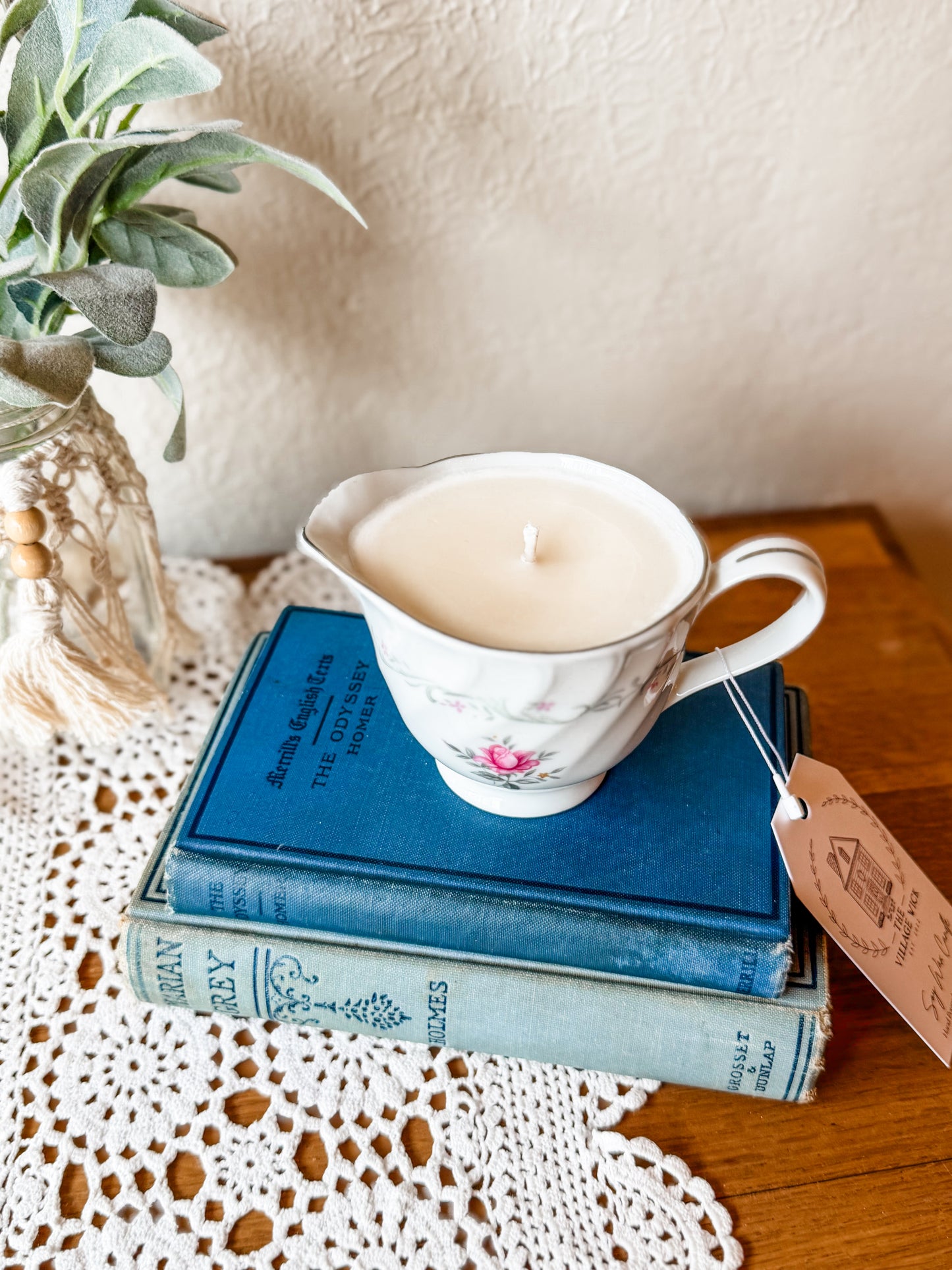 Vintage Creamer Candle with Pink Florals - Fresh Clothesline