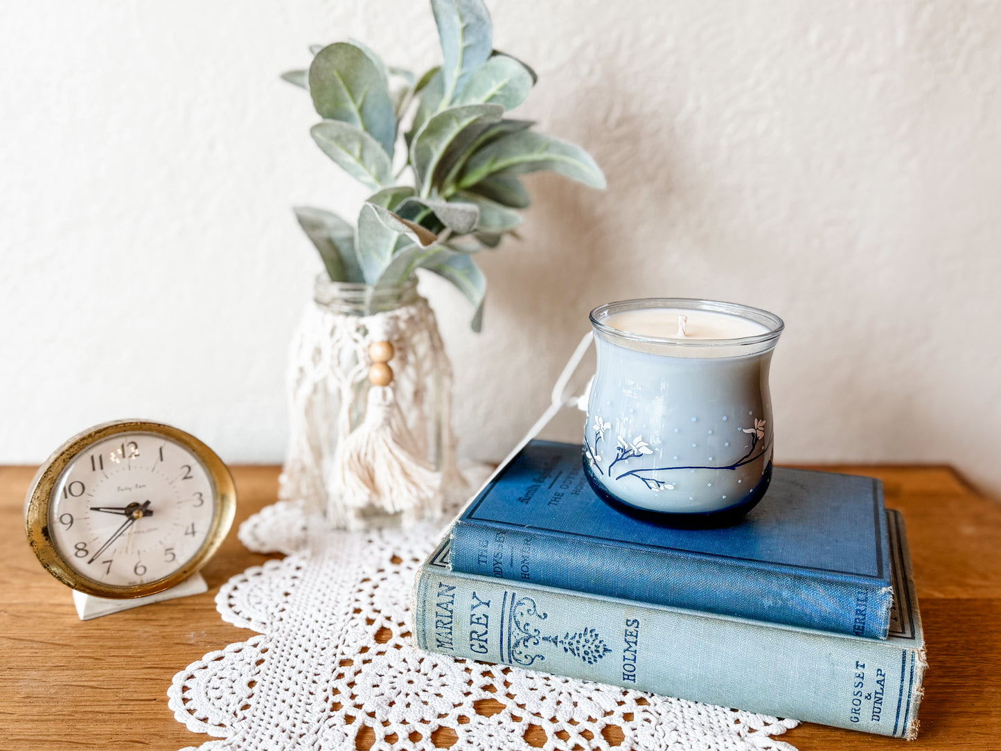 Vintage Blue Glass Candle - Nag Champa