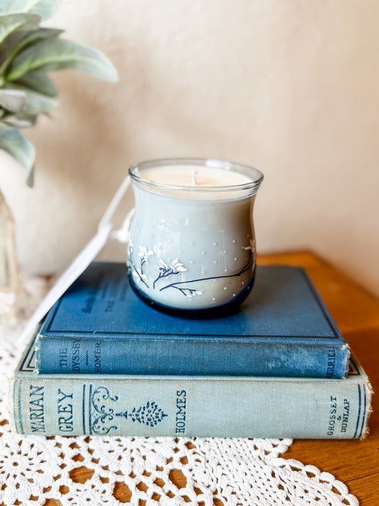 Vintage Blue Glass Candle - Nag Champa