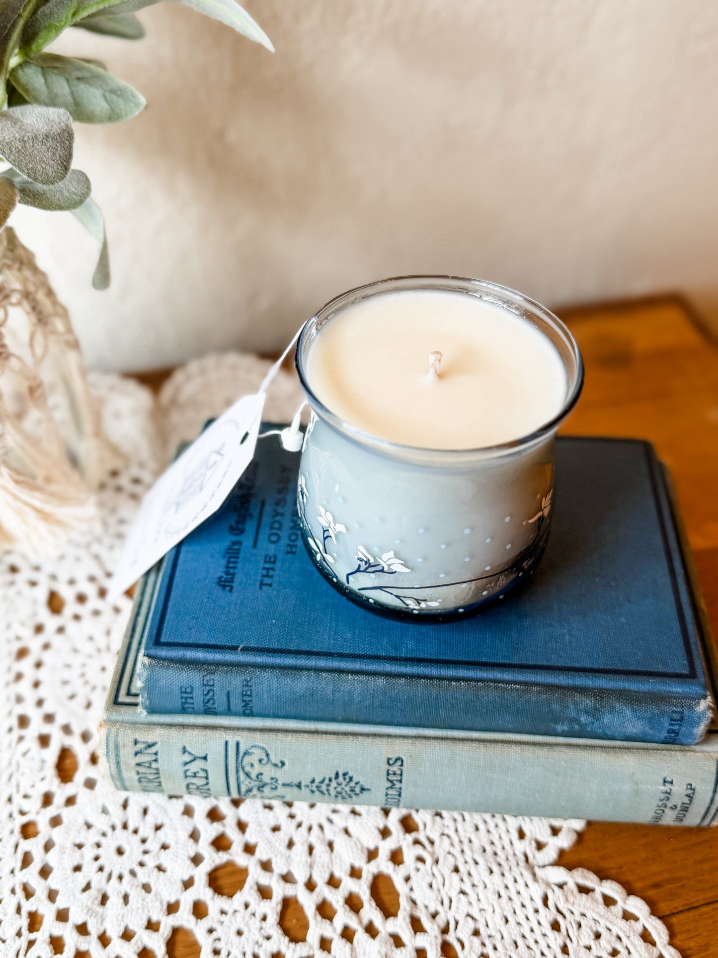 Vintage Blue Glass Candle - Nag Champa