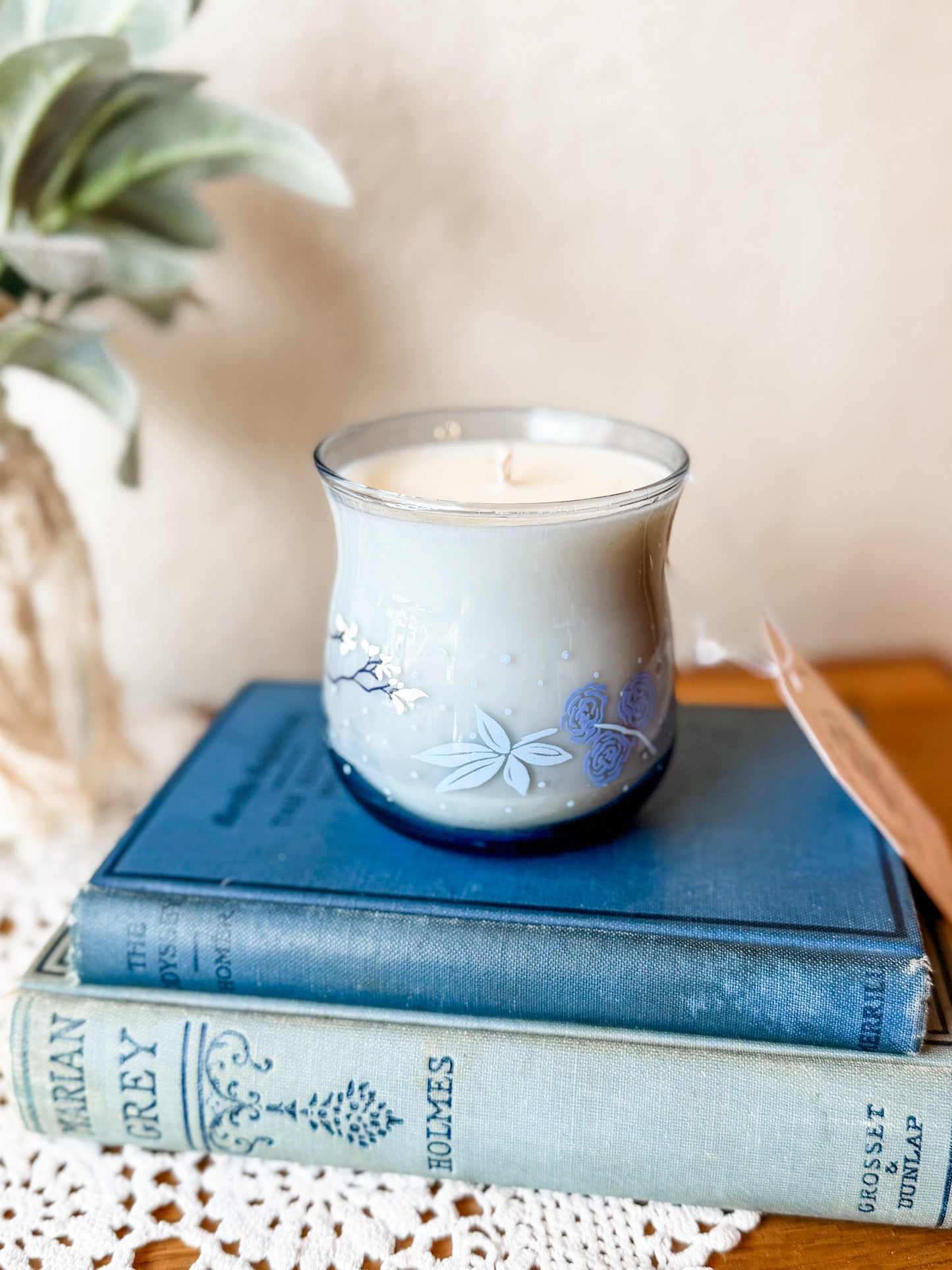 Vintage Blue Glass Candle - Nag Champa