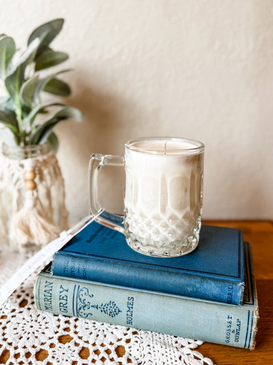 Vintage Glass Mug Candle with Square Handle - Palo Santo