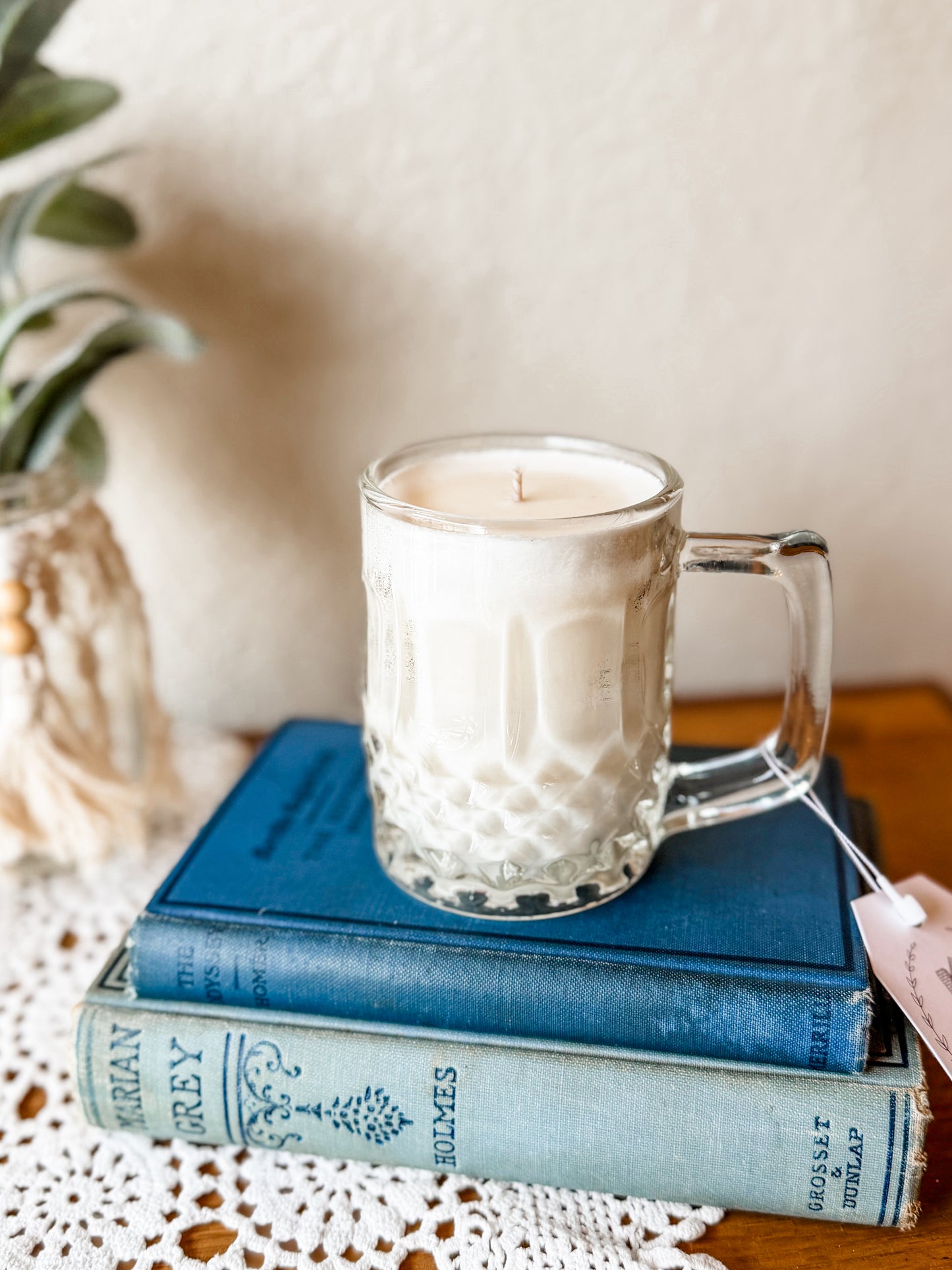 Vintage Glass Mug Candle with Square Handle - Palo Santo