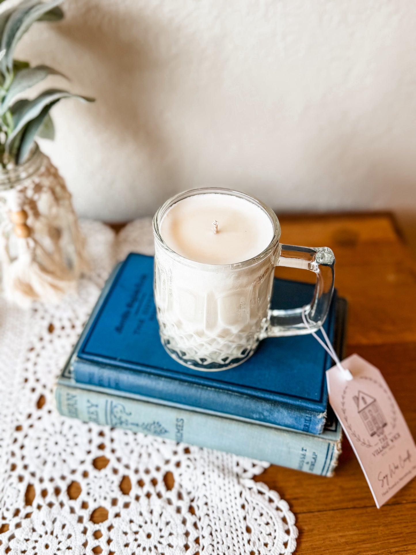 Vintage Glass Mug Candle with Square Handle - Palo Santo