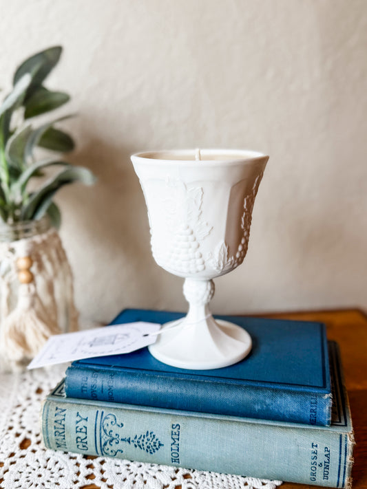 Vintage Colony Milk Glass Goblet Candle - Oakmoss & Amber