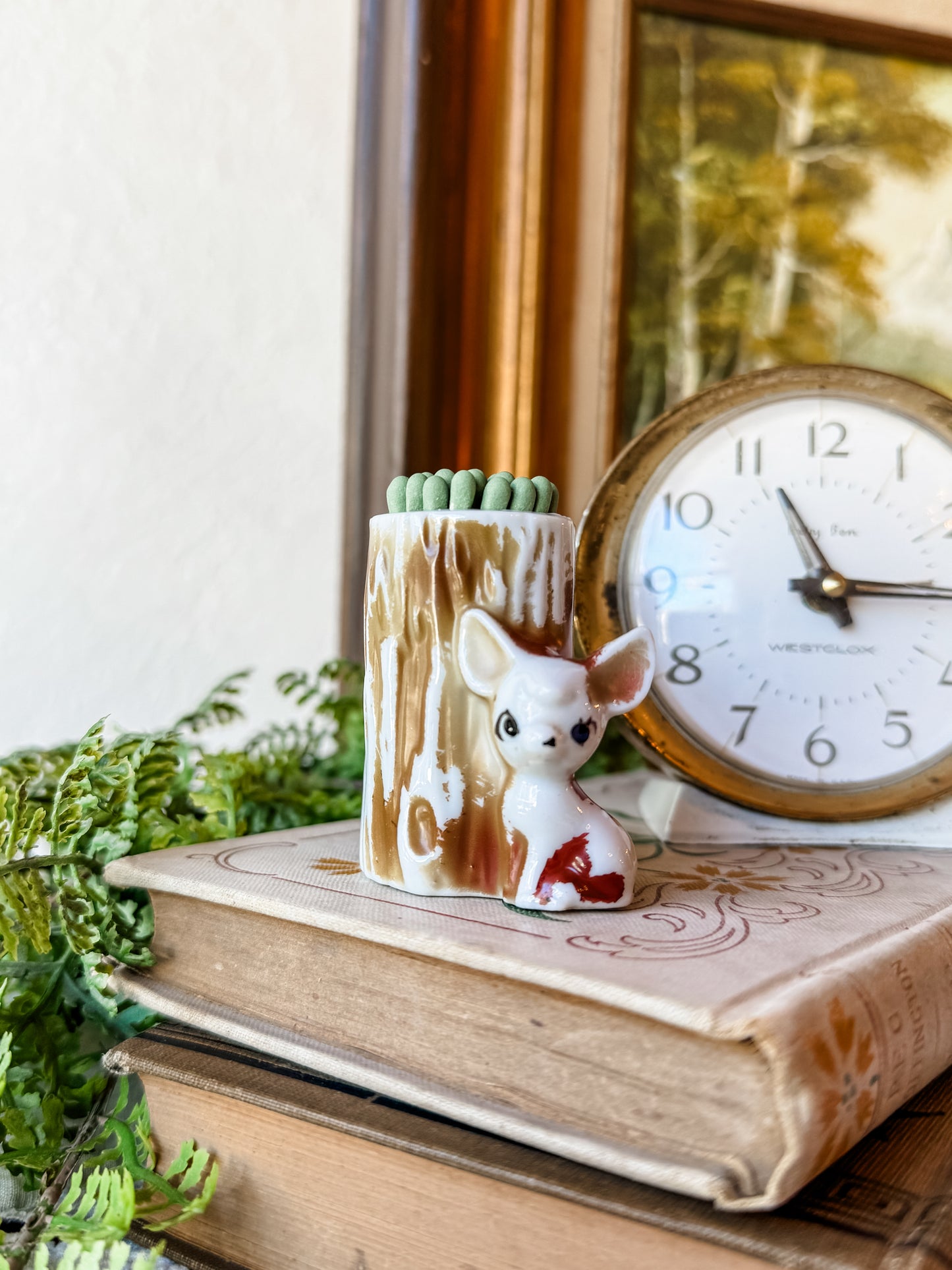 Vintage Baby Deer Matchstick Holder