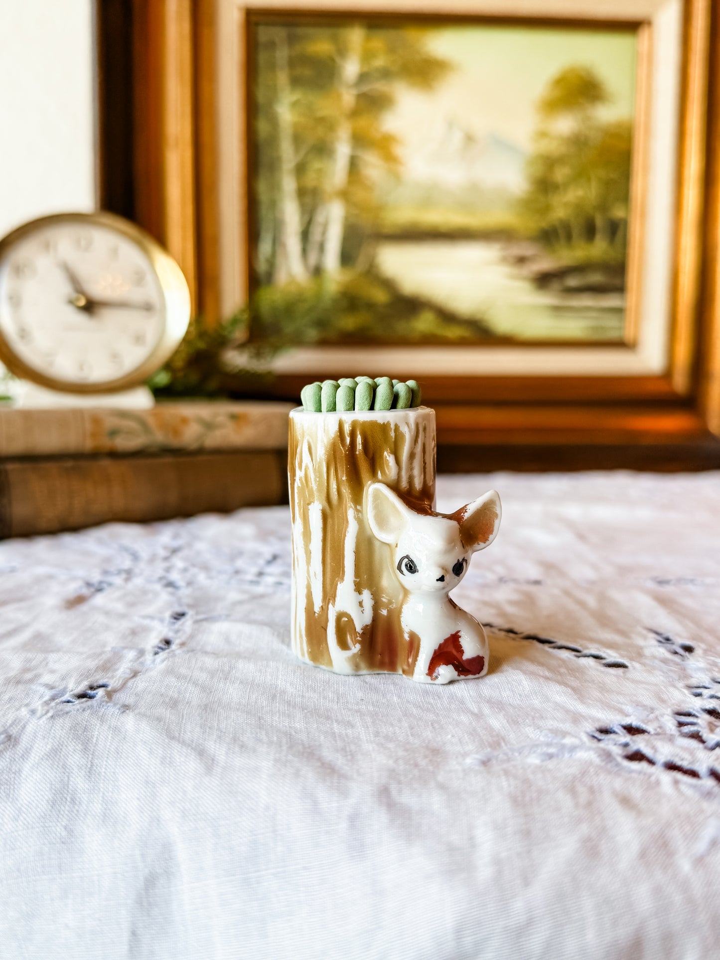 Vintage Baby Deer Matchstick Holder
