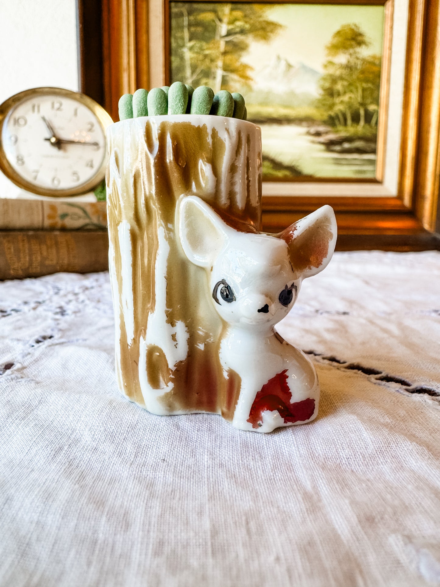 Vintage Baby Deer Matchstick Holder