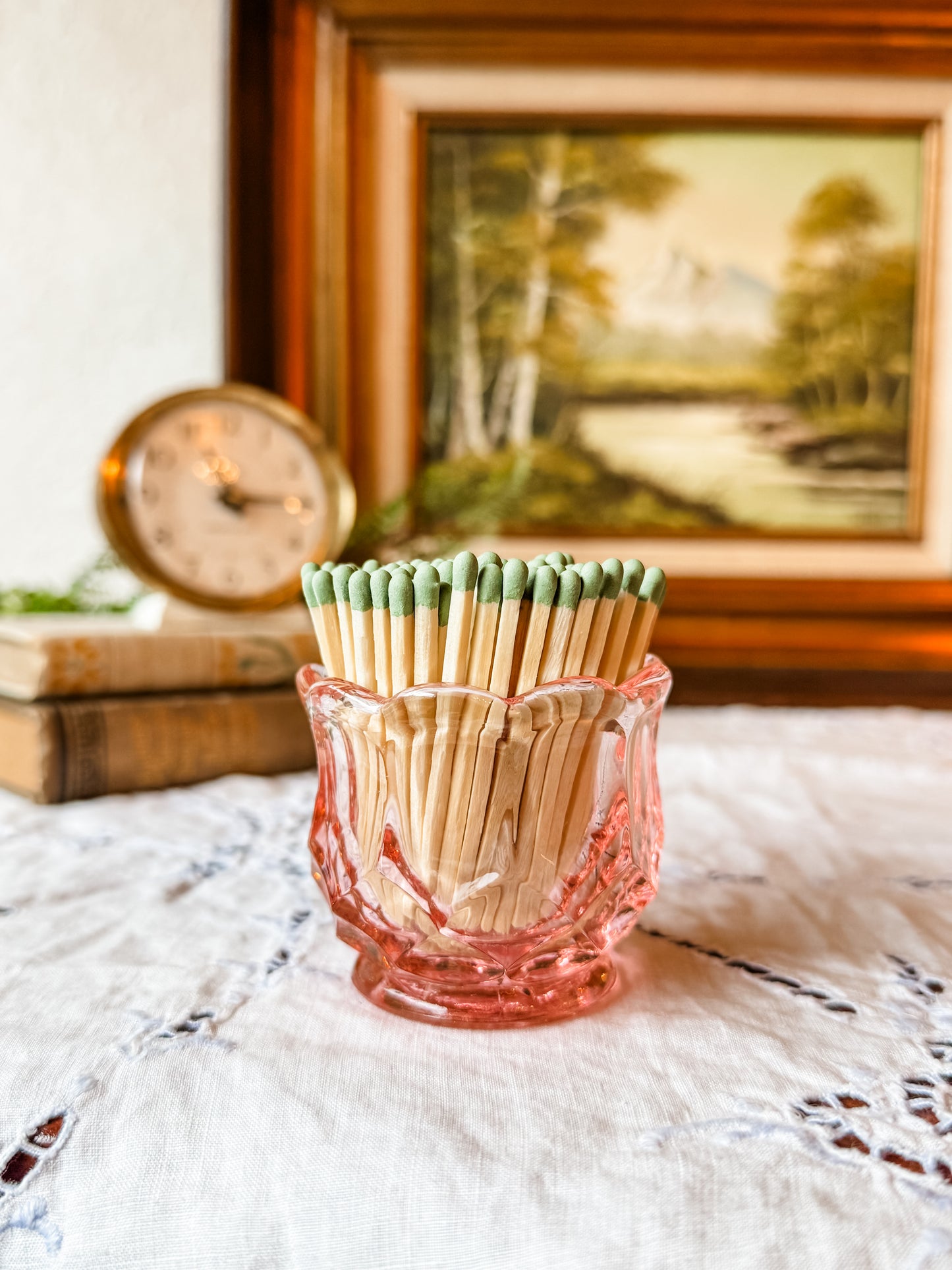 Vintage Pink Glass Matchstick Holder