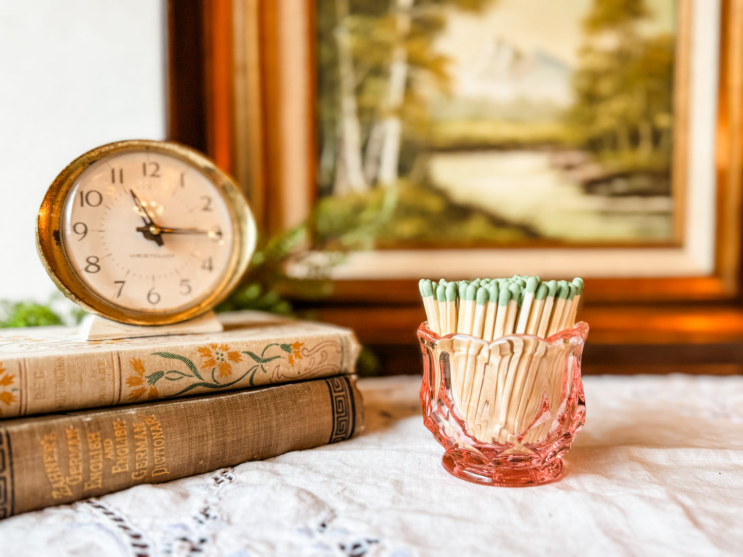 Vintage Pink Glass Matchstick Holder