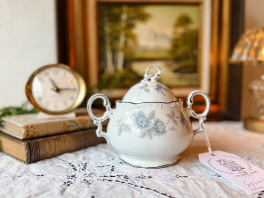 Vintage Sugar Bowl Candle with Blue Florals - Fresh Clothesline