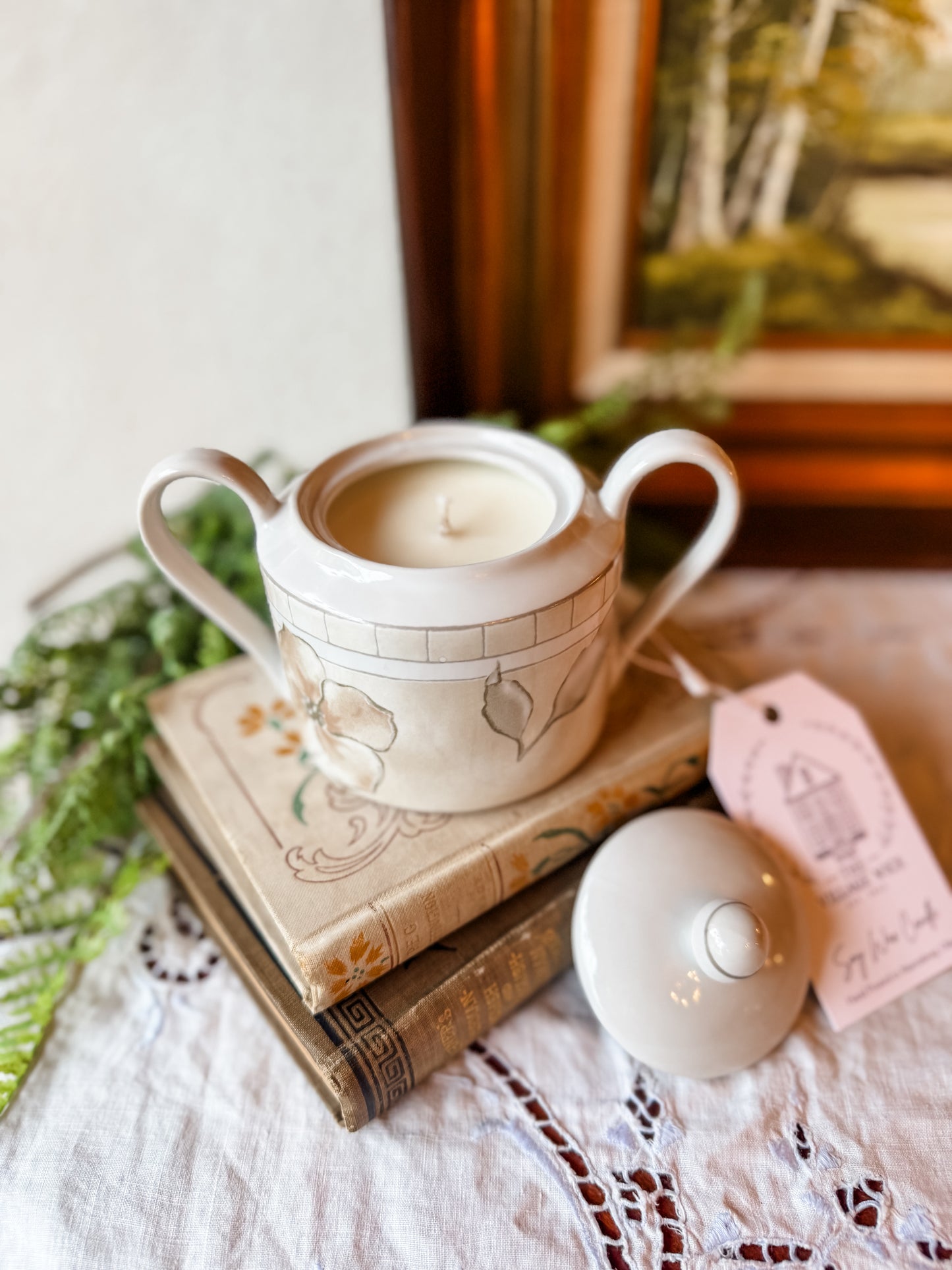 Vintage Ivory & White Sugar Bowl Candle - Fresh Clothesline