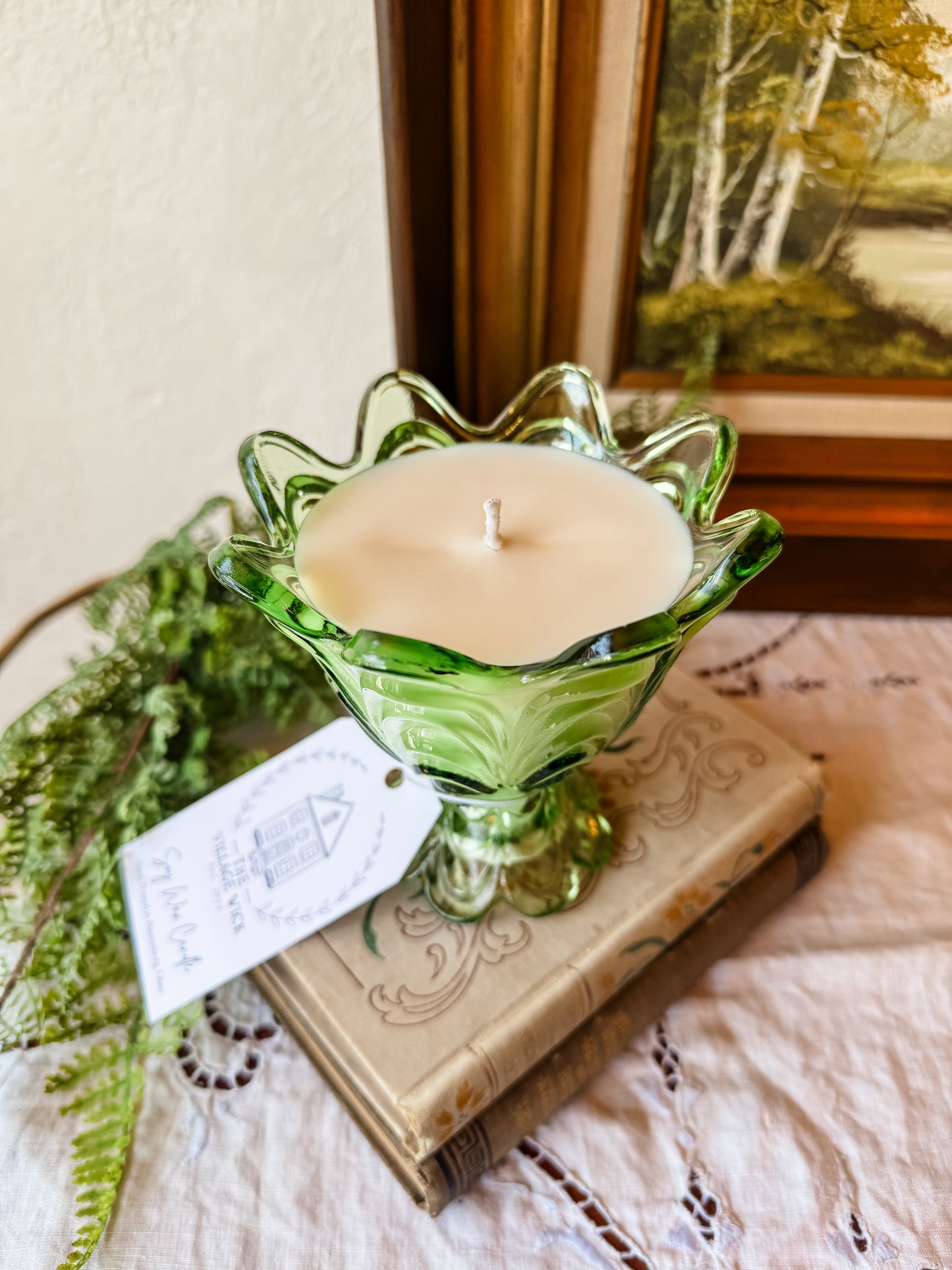 Vintage Fenton Fern Green Glass Candle - Sherlock's Study