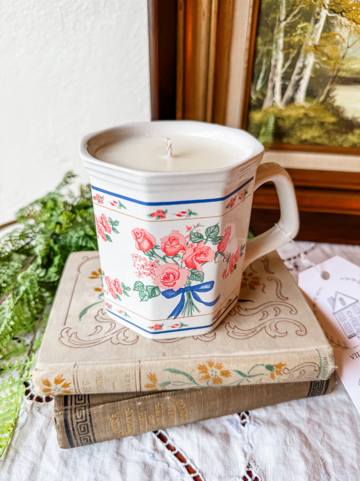 White Mug Candle with Florals - Coffee Shop